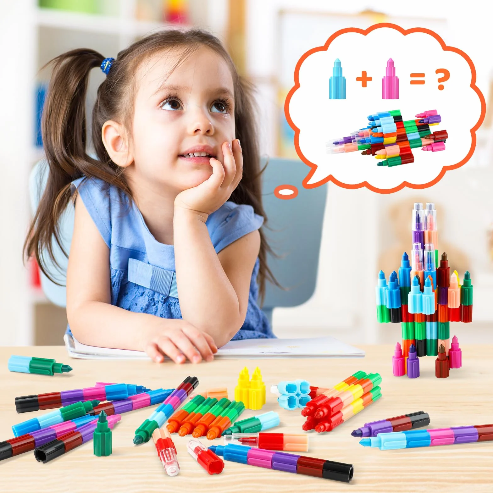 Crayons de Couleur Empilables pour Enfants, Ensemble de Crayons de Cire Arc-en-ciel