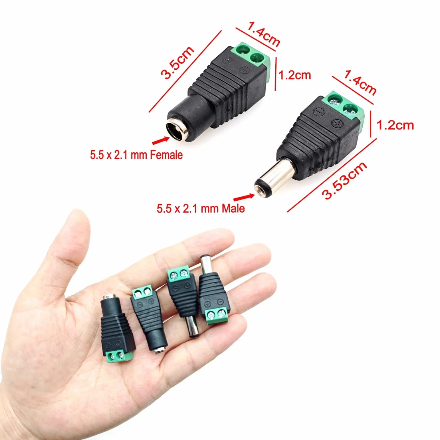 JZK Lot de 4 adaptateurs DC 5,5 mm x 2,1 mm mâle et femelle pour caméra CCTV LED