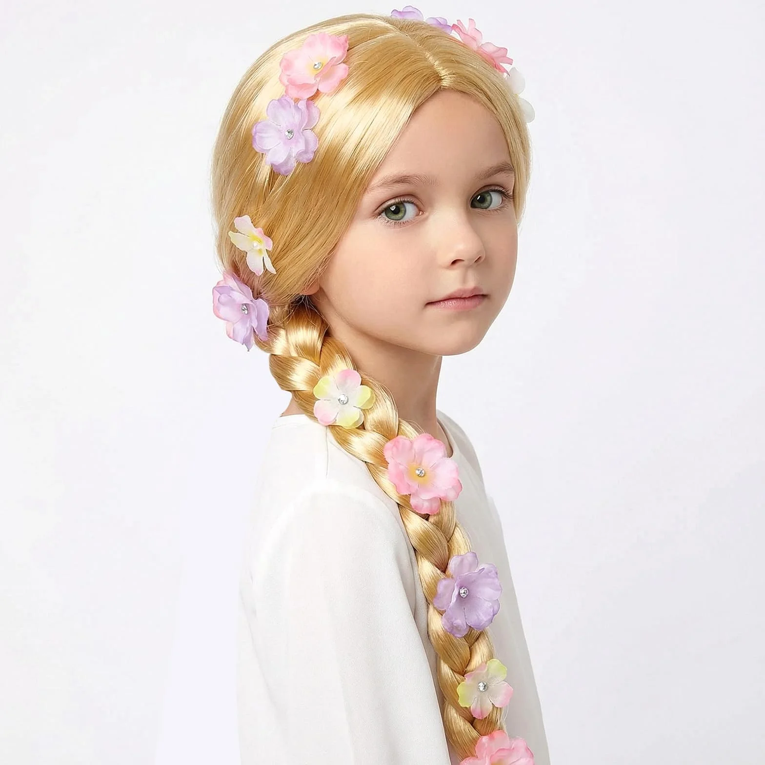 Perruque Princesse Cosplay Raiponce Longues Tresses Blondes Accessoire Cheveux Filles Enfants Carnaval