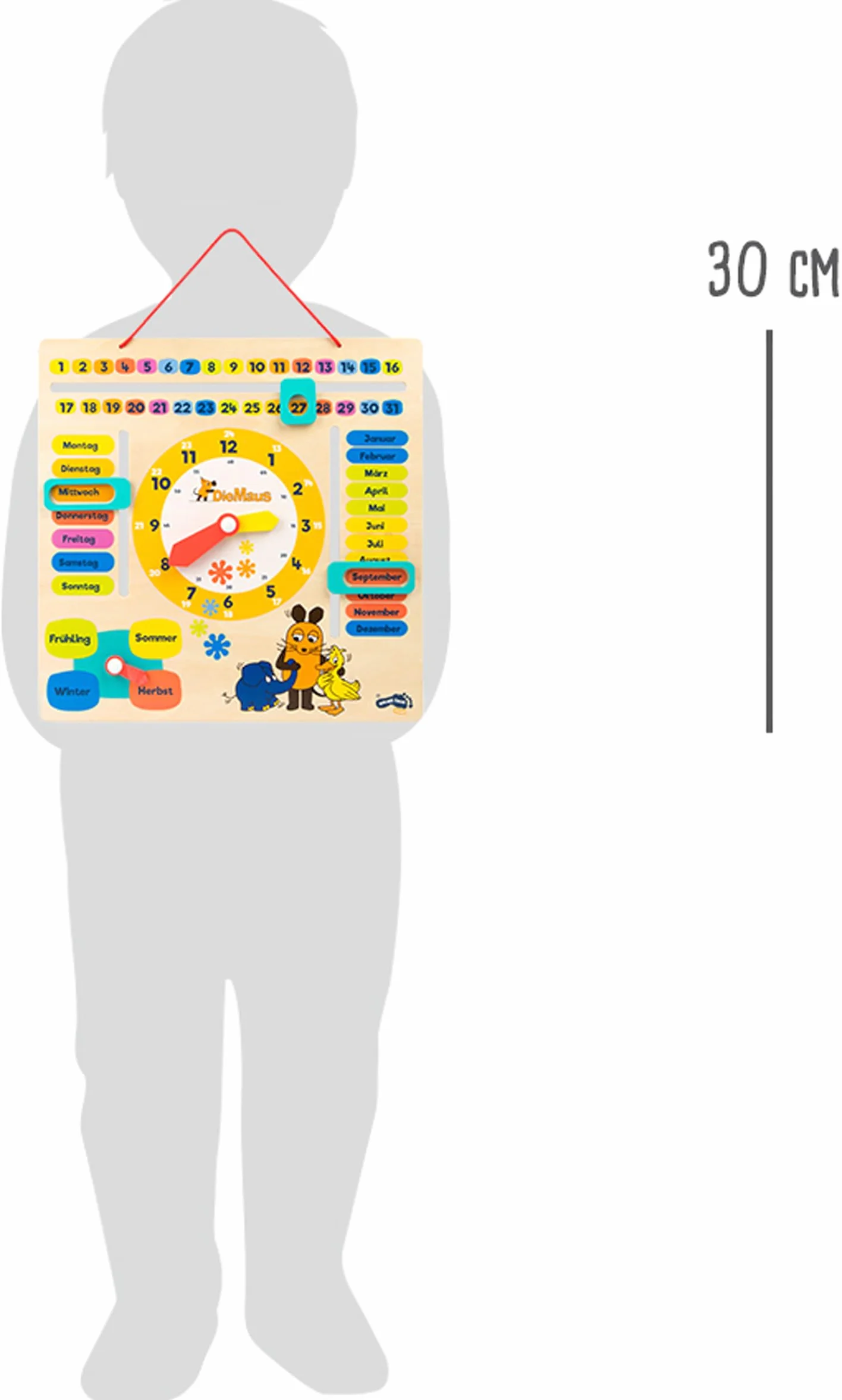 Small Foot Horloge Éducative avec Calendrier Die Maus en Bois Date Saisons Heure