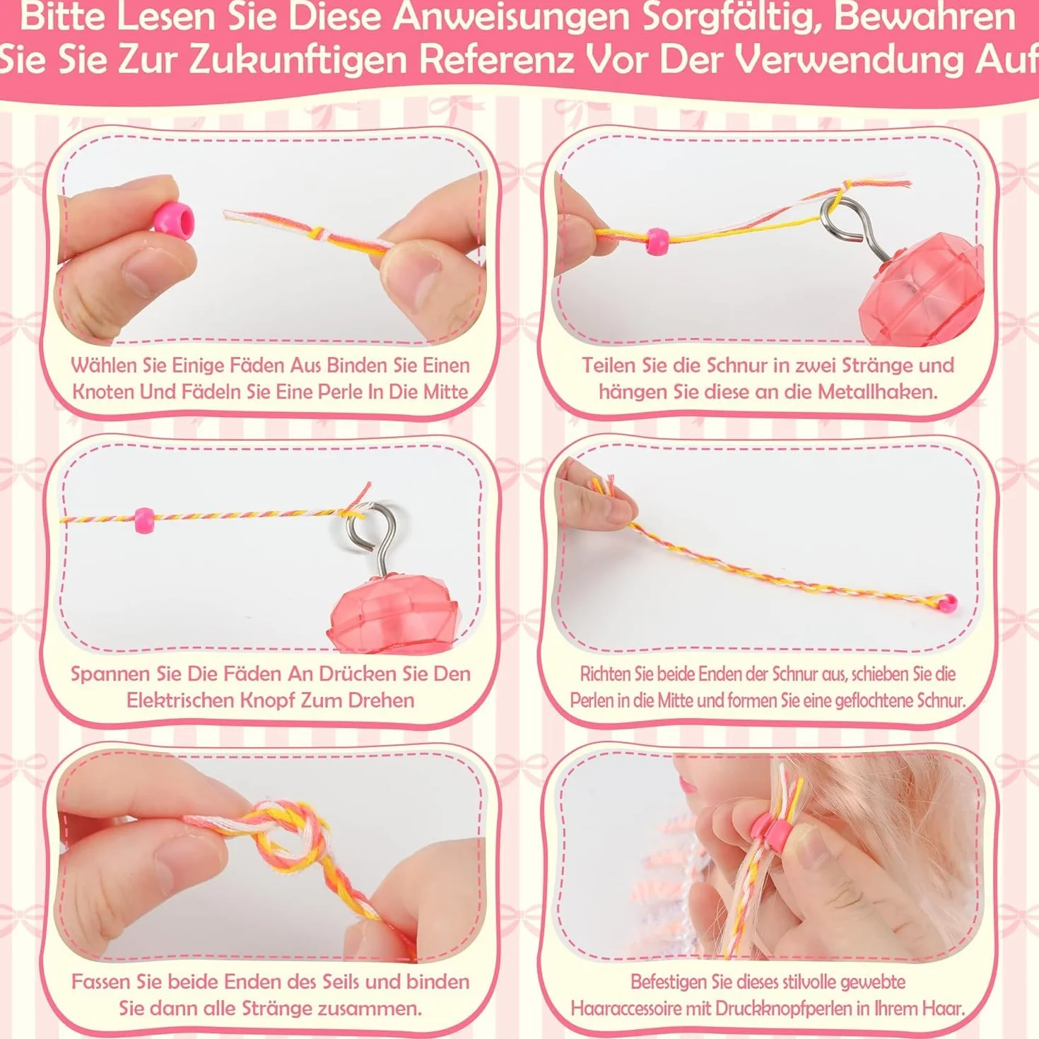 JONRRYIN Kit de broderie de cheveux 3-en-1, machine à tresses automatique avec perles et strass pour filles