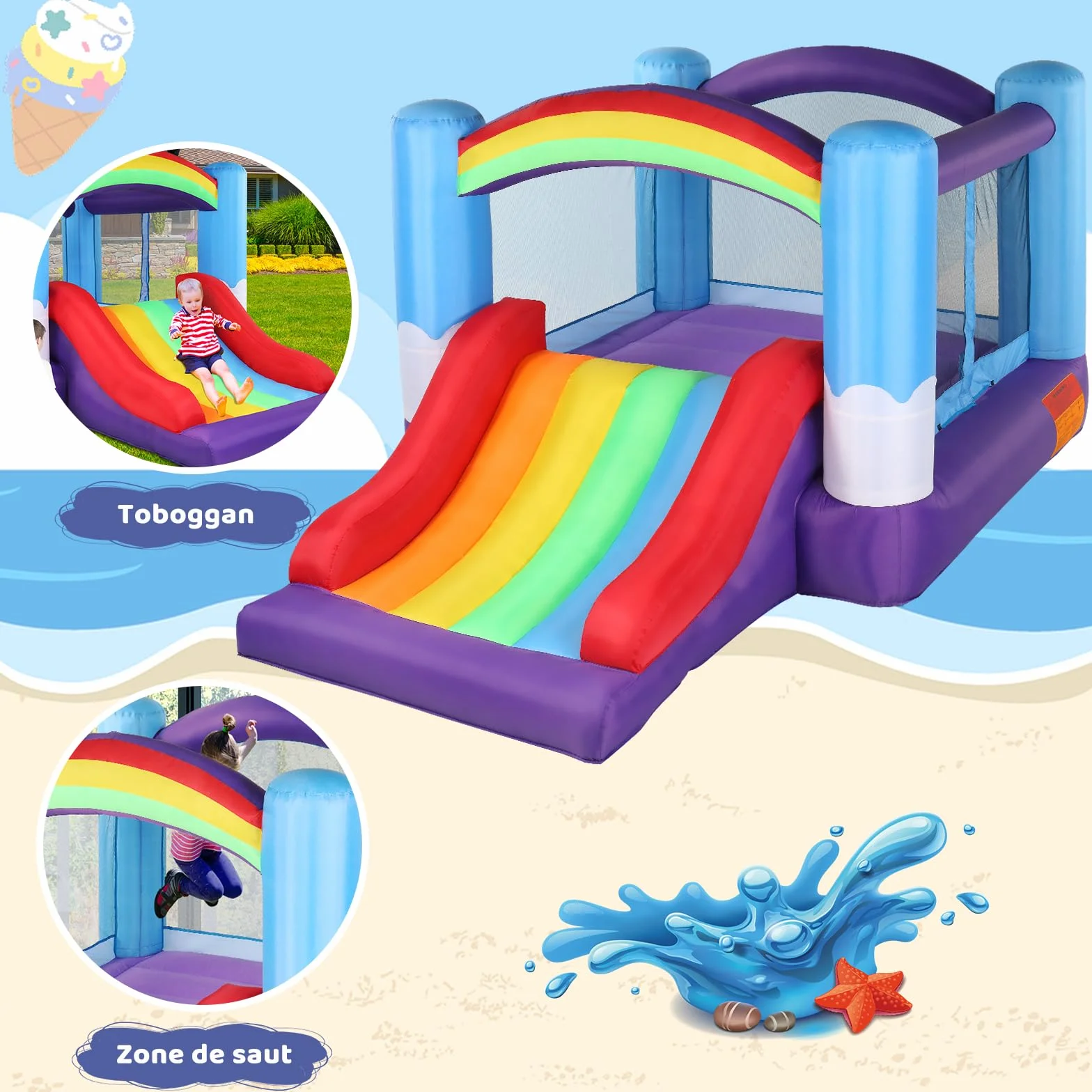 LEADZM Château Gonflable avec Toboggan et Souffleur 360x240x210cm pour Enfants 3-10 Ans
