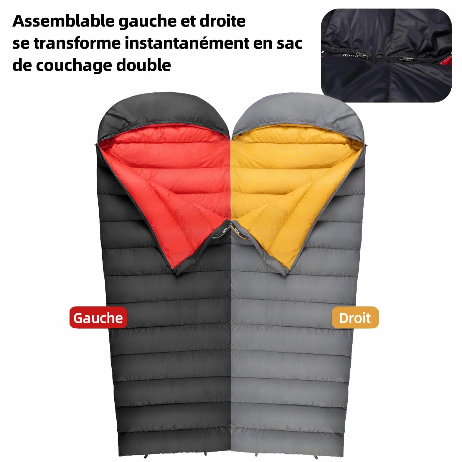 Sac de Couchage QEZER en Duvet 620FP 0°C Ultraléger Grand Froid pour Randonnée Camping