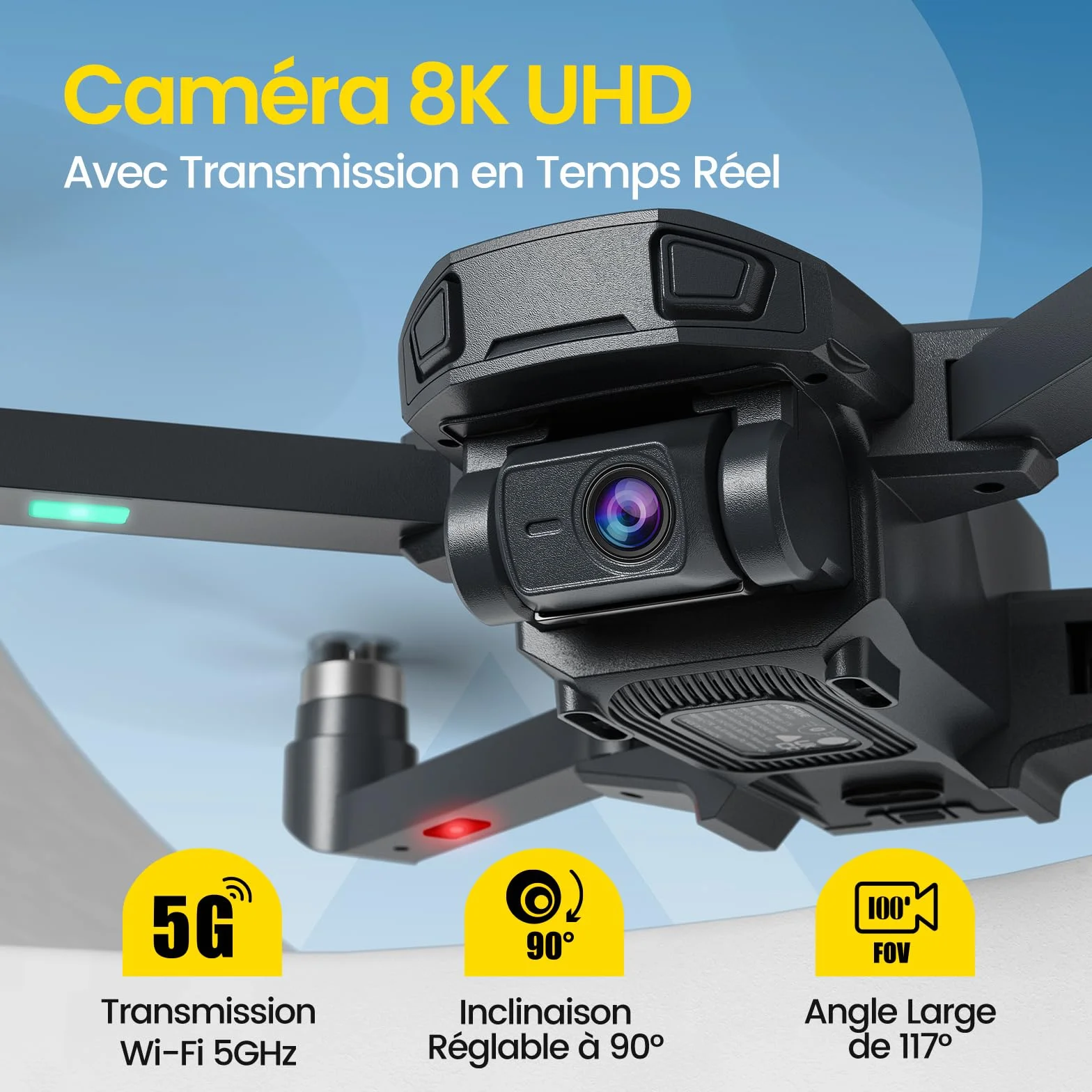 DEERC D35 Drone with 8K Camera pour Adultes, Quadricoptère RC Pliable avec Retour Automatique GPS, Moteur Sans Balais, Suivez-moi, vol Circulaire, Maintien de I'altitude, Vol de 40 Minutes