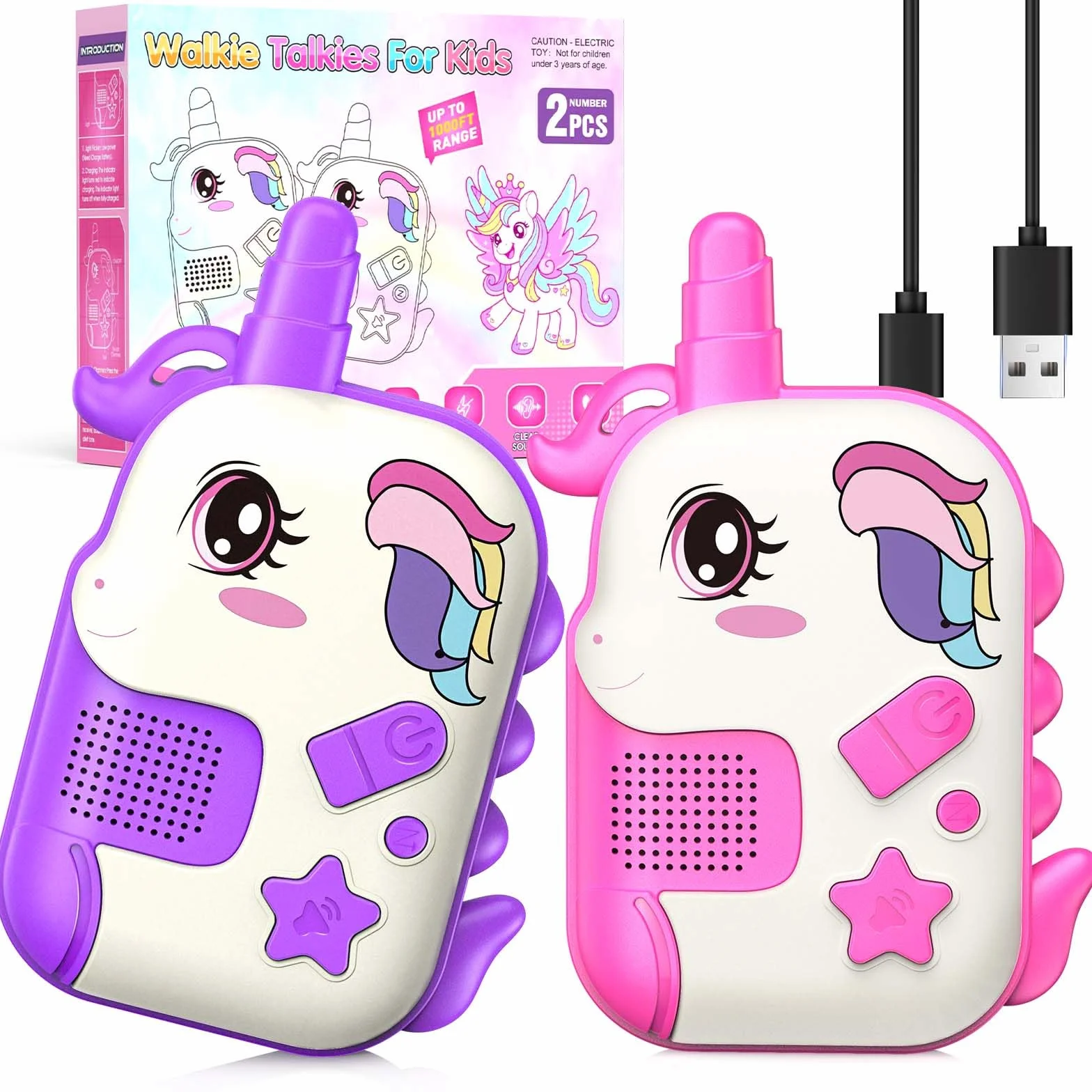 Talkie Walkie Enfants Rechargeable Licorne Jouet Fille 3-8 Ans Cadeau Anniversaire Jeux Extérieur