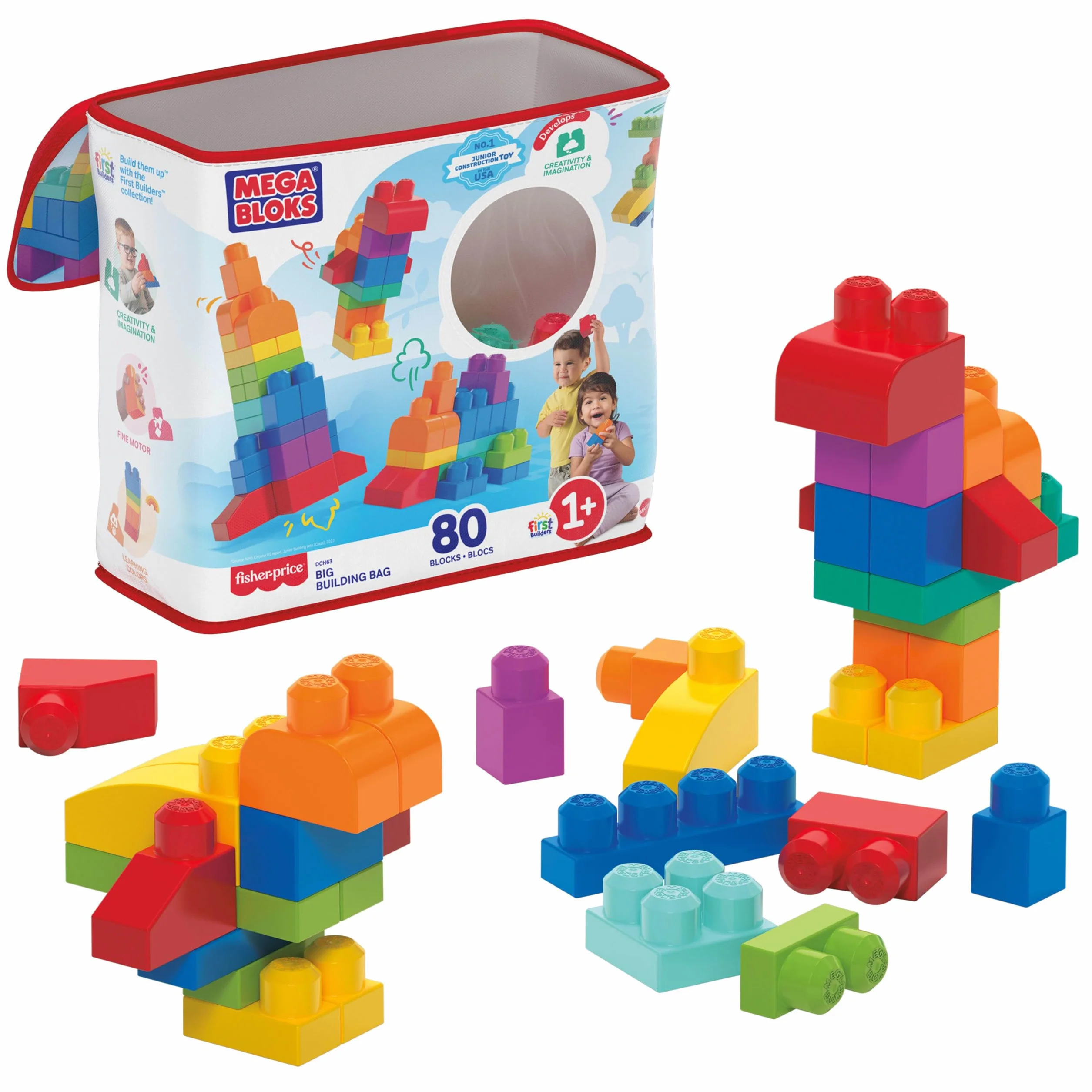 MEGA Bloks Sac bleu jeu de blocs de construction 80 pièces jouet bébé enfant 1-5 ans DCH63