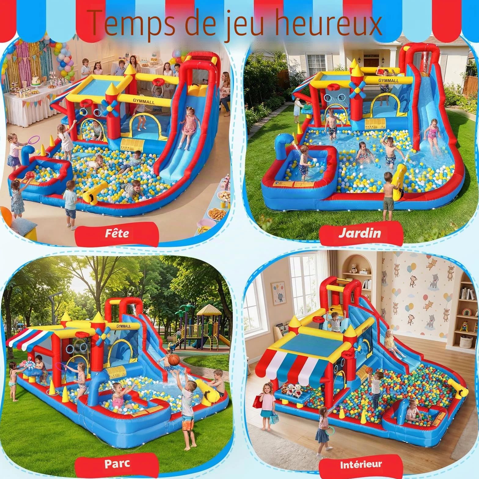 Château Gonflable 10-en-1 Enfants avec Toboggan Aquatique, Pataugeoire, Trampoline, Souffleur 550W