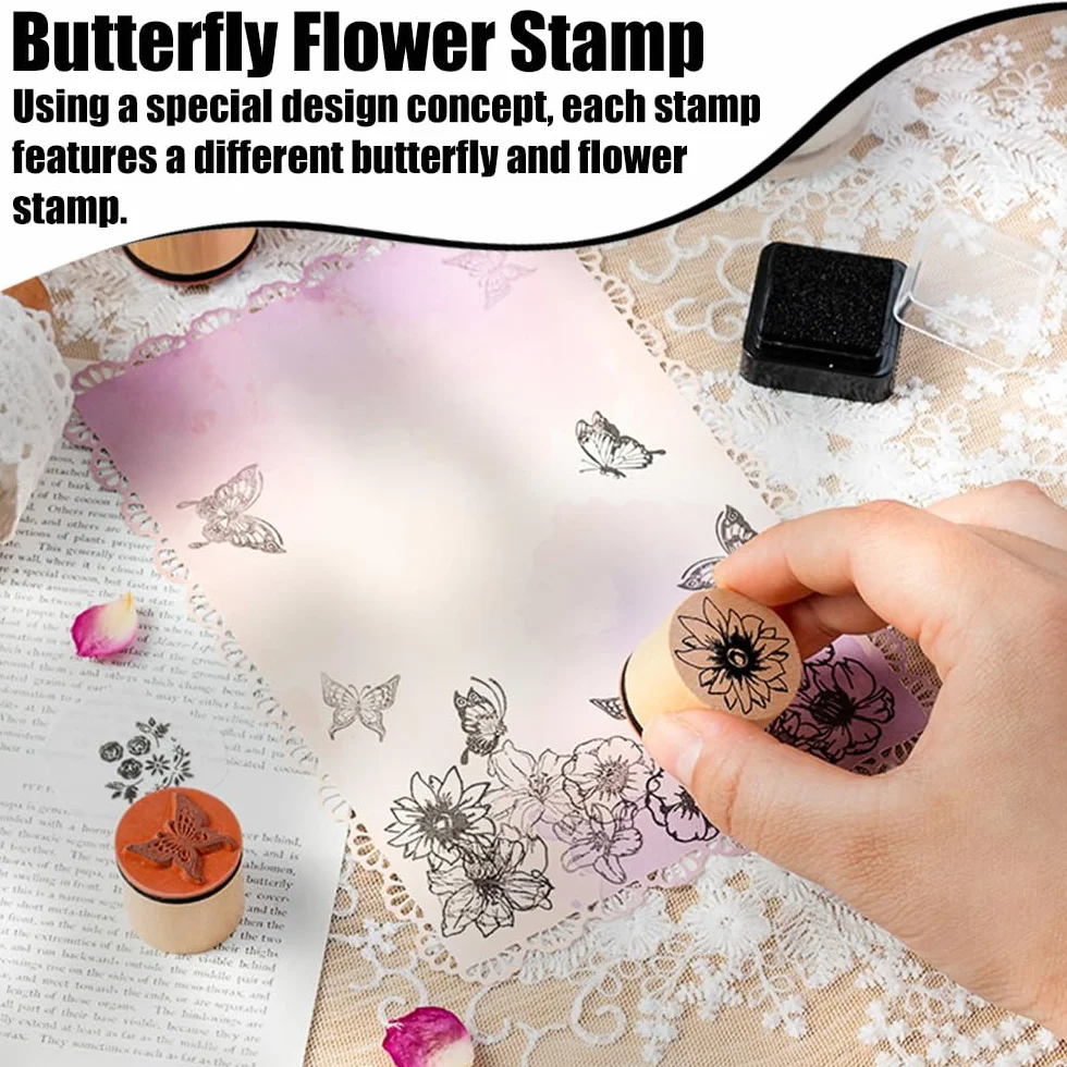 Papillons Tampons en Bois Set 16 Pièces pour Enfants Artisanat Scrapbooking Cartes