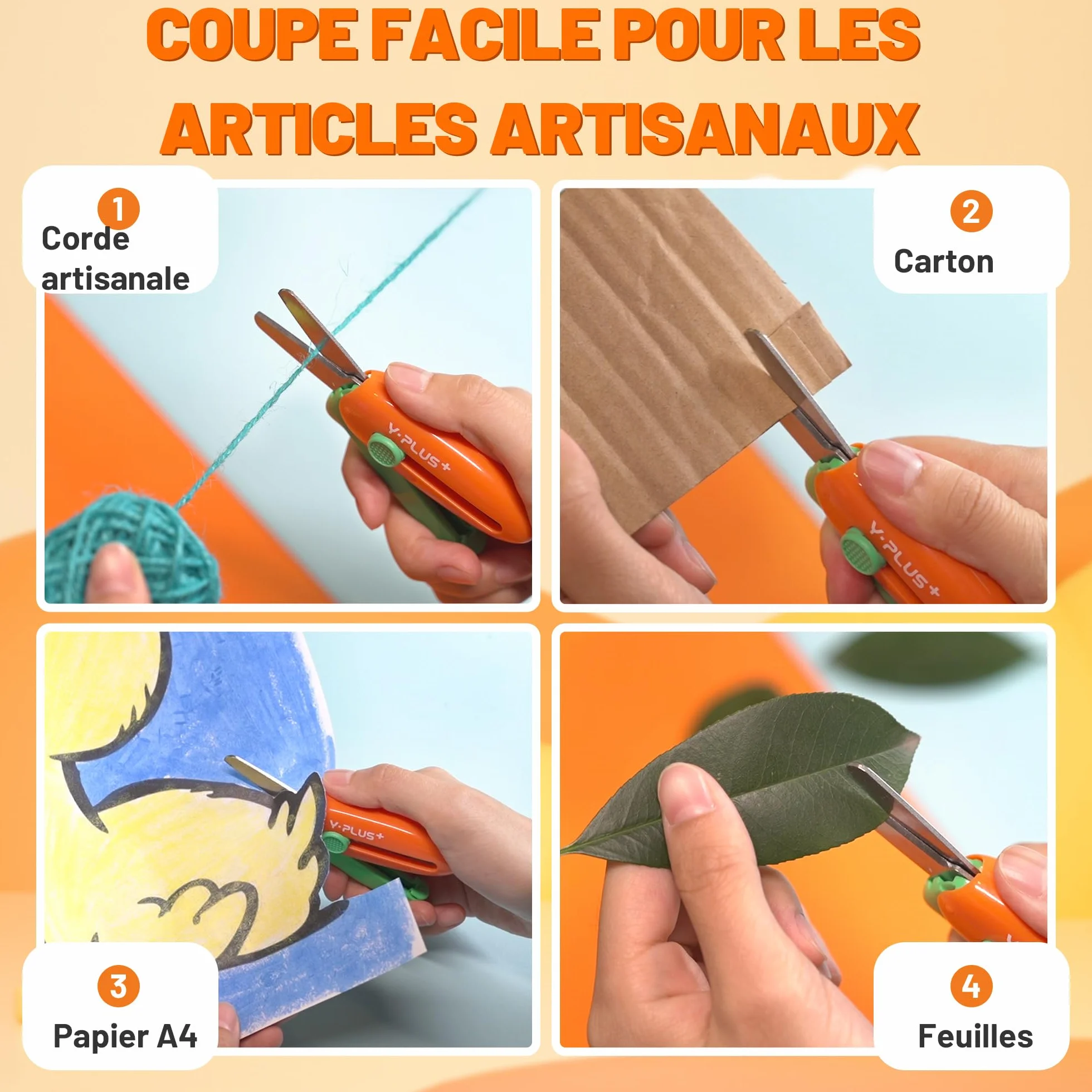 Ciseaux de sécurité rétractables pour enfants orange, artisanat préscolaire