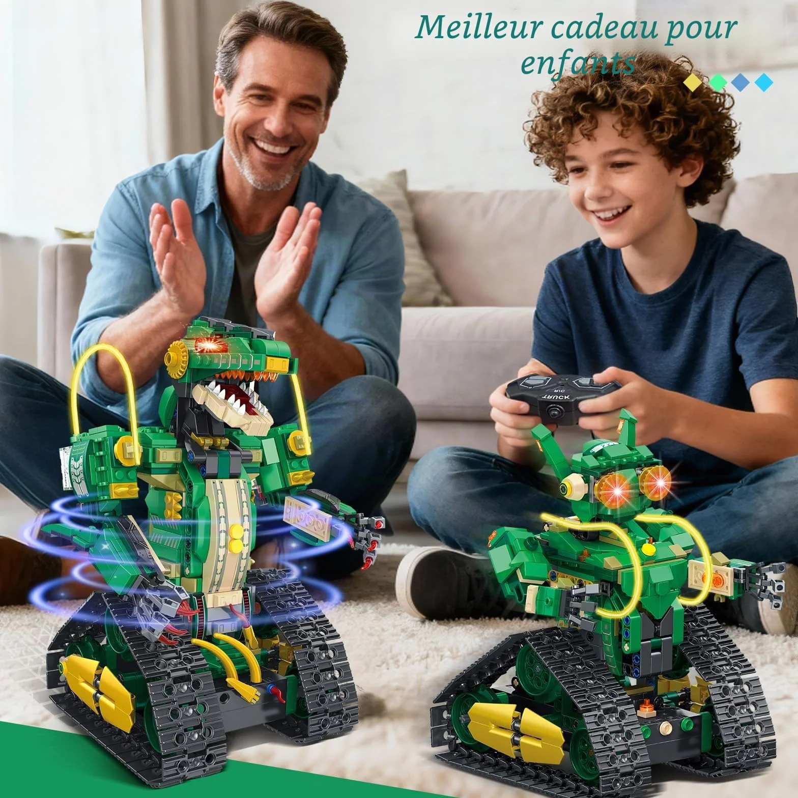 HiWEEGO Jouet de Construction Dinosaure Télécommandé 5 en 1 877 Pièces Robot Rechargeable