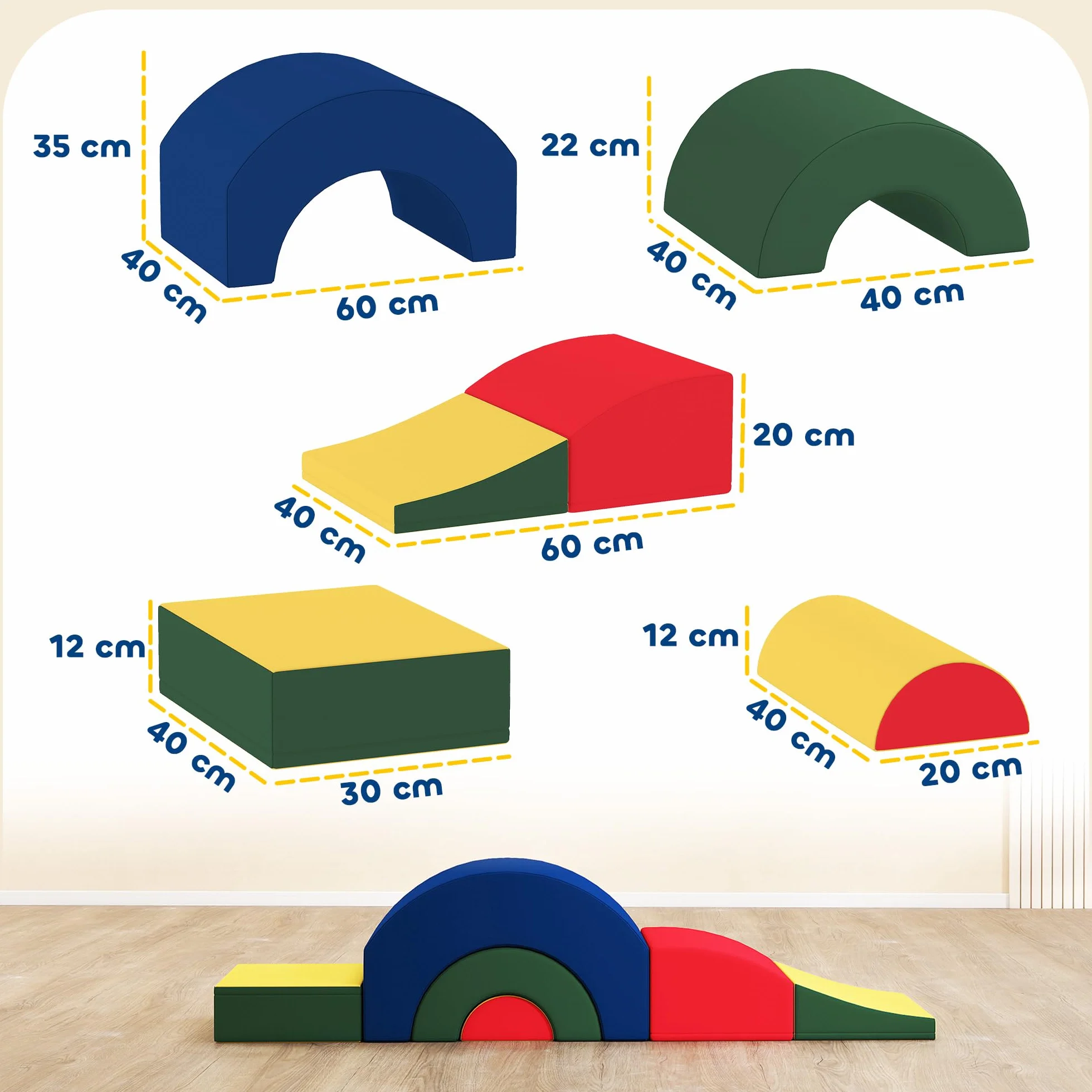 AIYAPLAY Parcours motricité bébé 5PCS, Module motricité en Mousse EVA avec Housse PU, Blocs de Construction, Jouets éducatifs Enfants