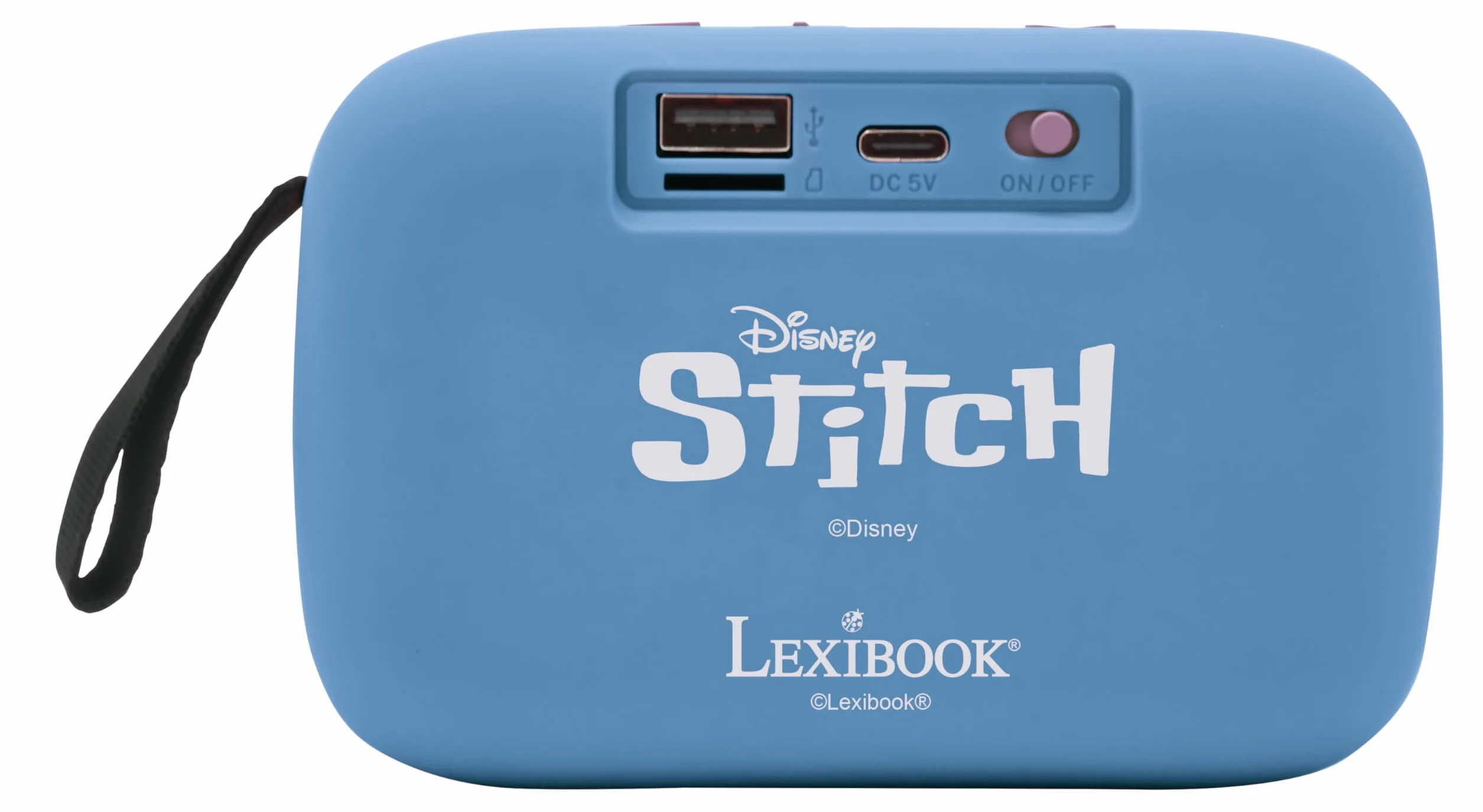 Lexibook Disney Stitch Enceinte Portable Bluetooth USB-C Carte SD/TF Batterie Rechargeable Bleu BT018D