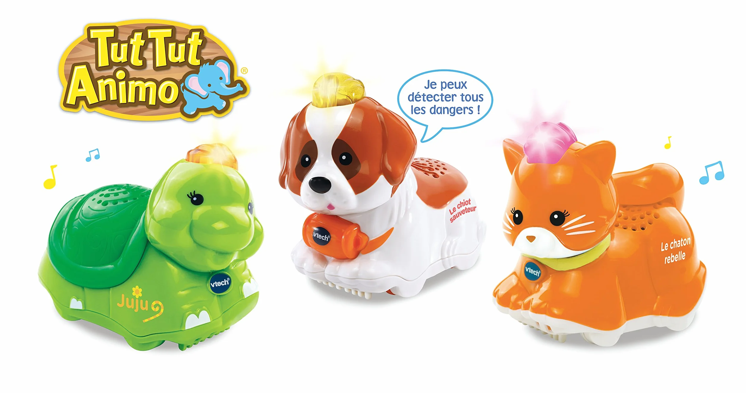 VTech Tut Tut Animo Coffret Trio Domestique 3 Animaux Roulants Interactifs Chat Tortue Chien De Montagne Jouet Musical Sonore Cadeau Enfant 1-5 Ans