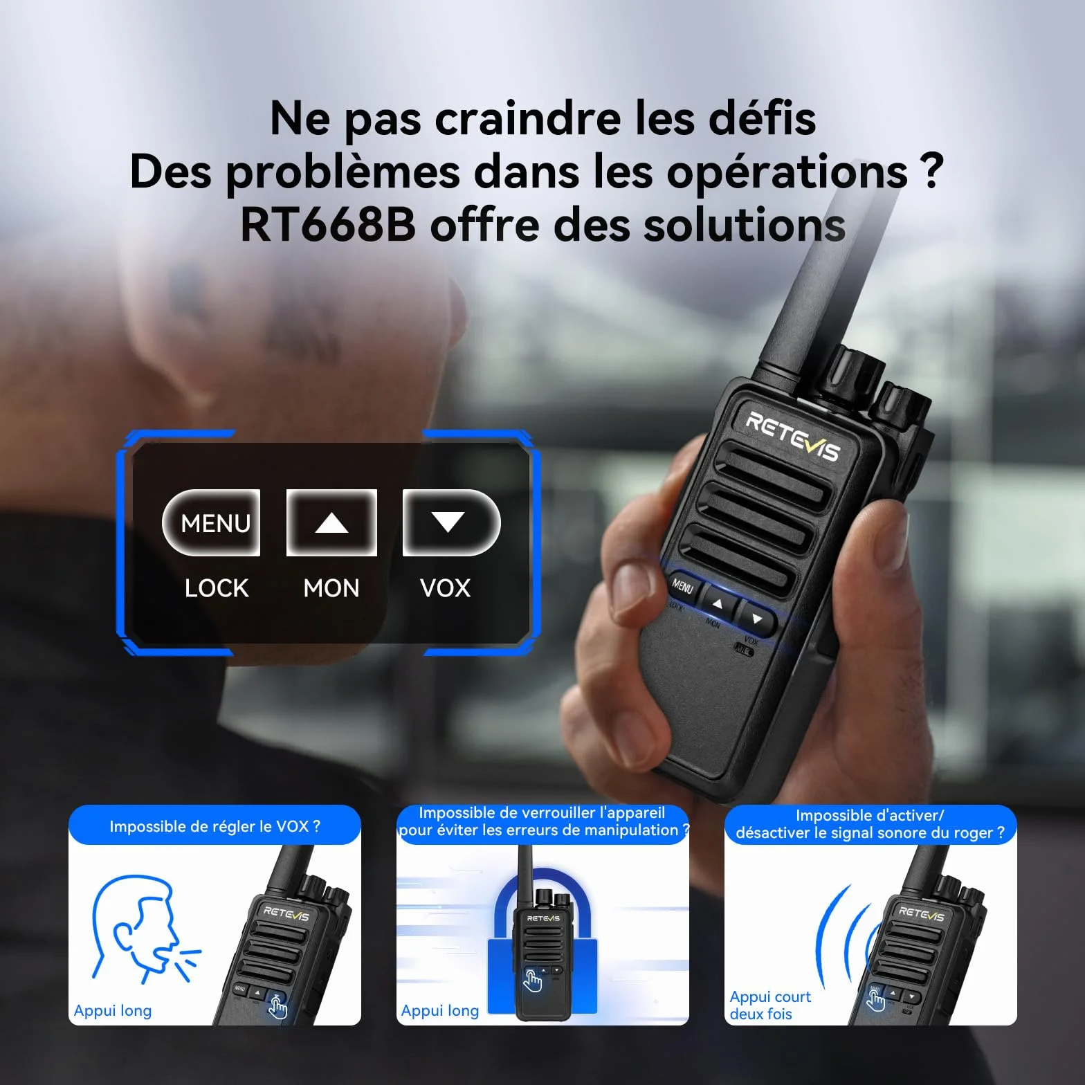 Retevis RT668B Talkie Walkie Longue Portée, PMR446, Lot de 6