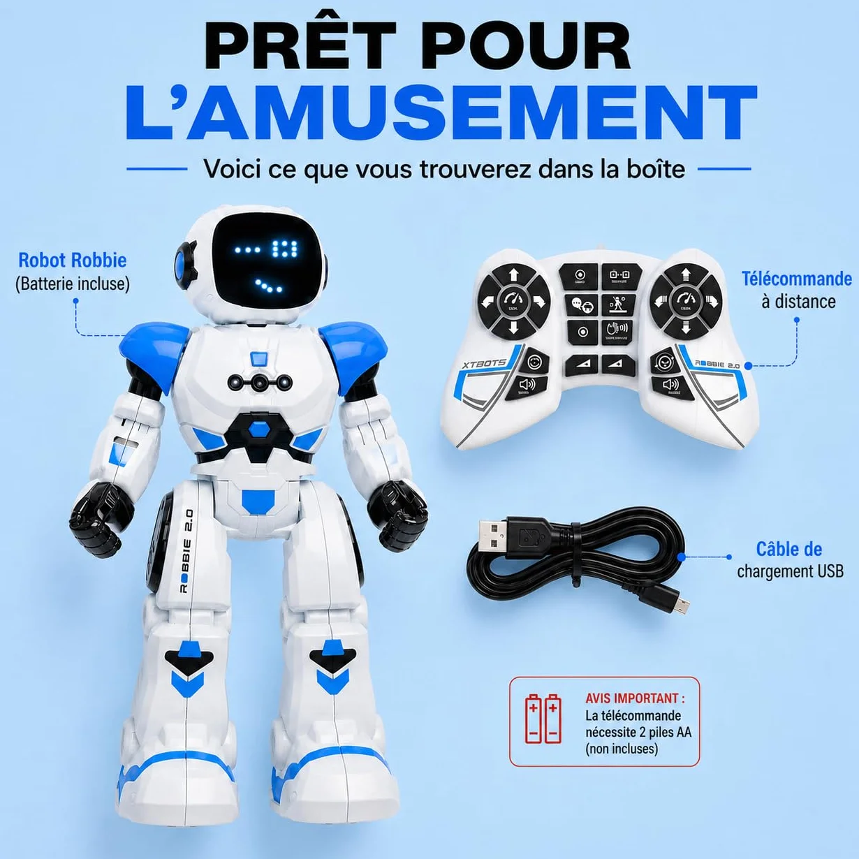 Xtrem Bots Robbie Robot Enfant Télécommandé Programmable 50 Actions Jouet 5 Ans Garçon Fille