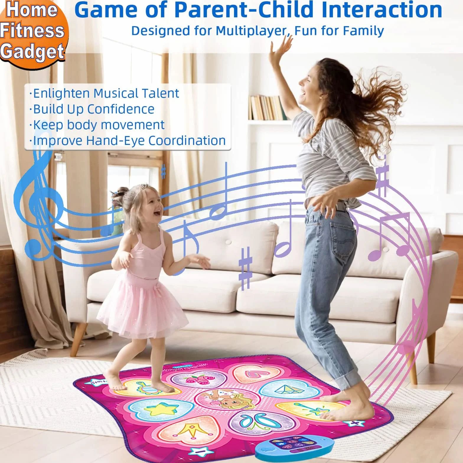 Tapis de Danse avec Lumières LED pour Enfants Filles - Jeu de Danse Cadeau, Volume réglable, Musique intégrée, 3 Niveaux de Défi (3-12 Ans)