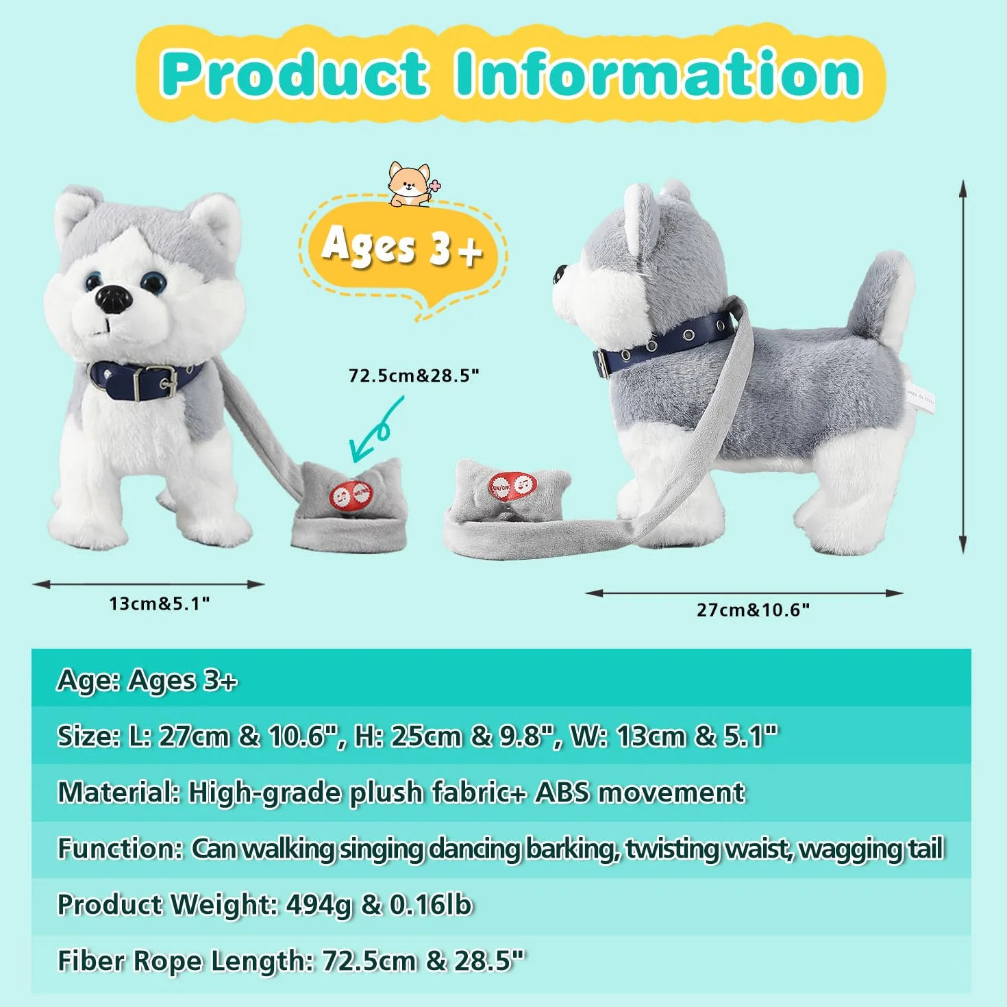Marsjoy Jouet pour Chien Husky Robot Réaliste Qui Marche et Aboie avec Laisse de Contrôle