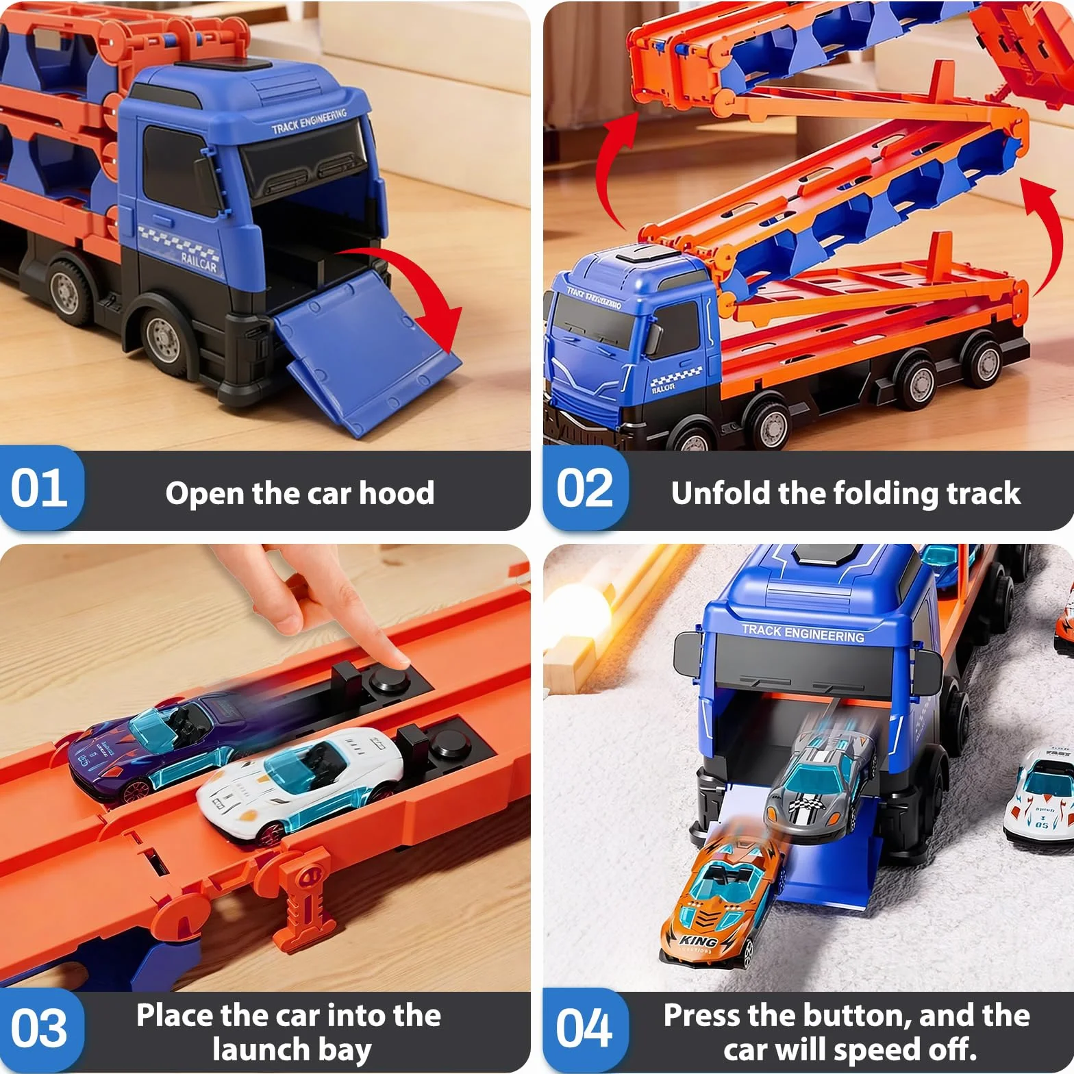 Camion Transporteur Voiture avec 24 Petites Voitures Jouets Pliable pour Garçons 3-7 Ans