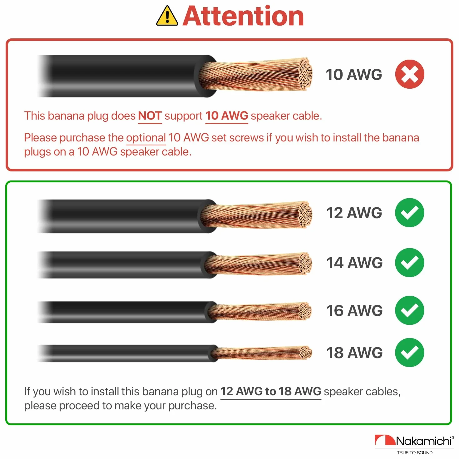 Nakamichi Fiche banane plaquée or 24K 12 AWG - 18 AWG 4 mm pour haut-parleurs Amplificateur Hi-Fi Connecteur à vis 4 pièces