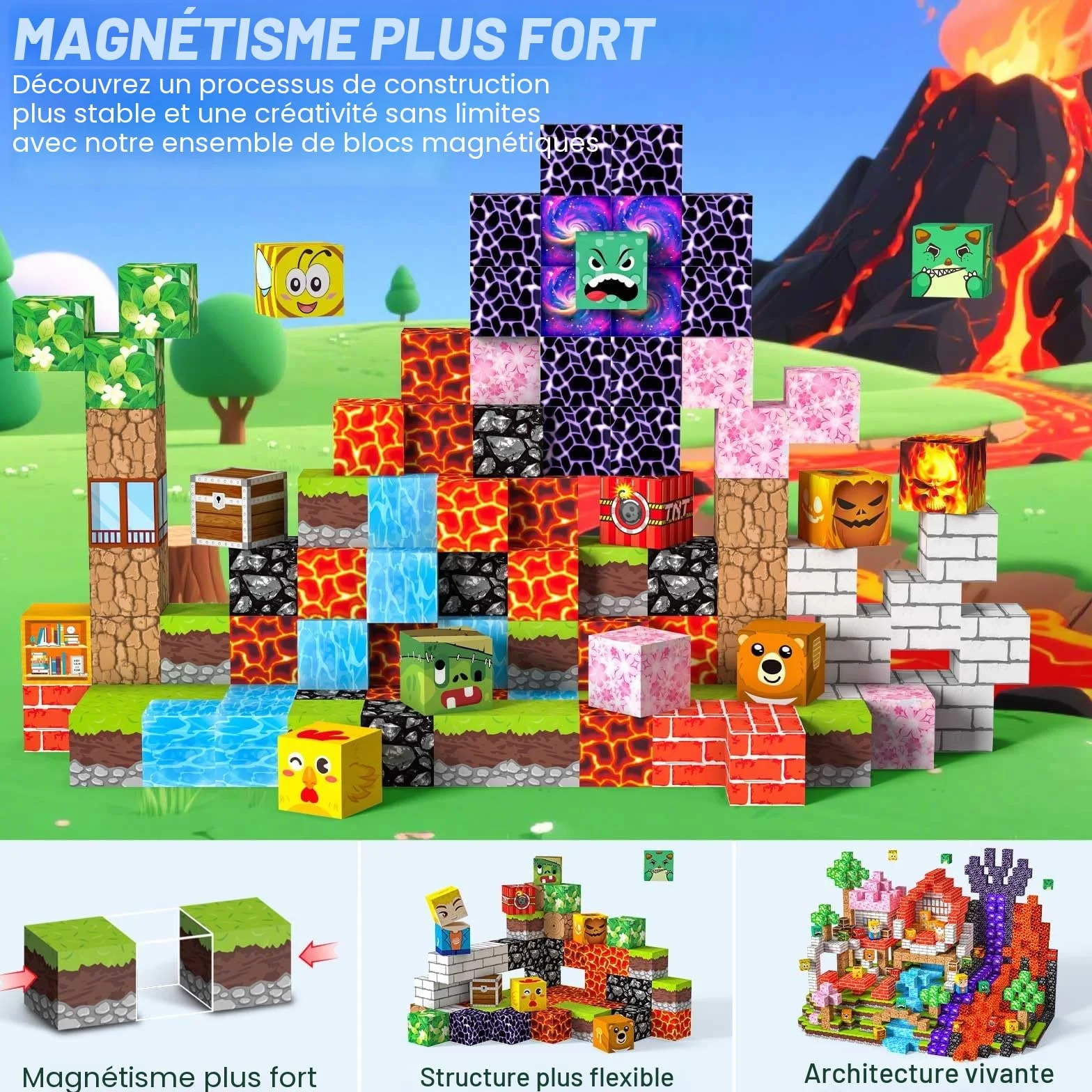 Magnetic Blocks 100 pièces 2CM Jeux Aimants Construction Enfant 3+ Ans Montessori