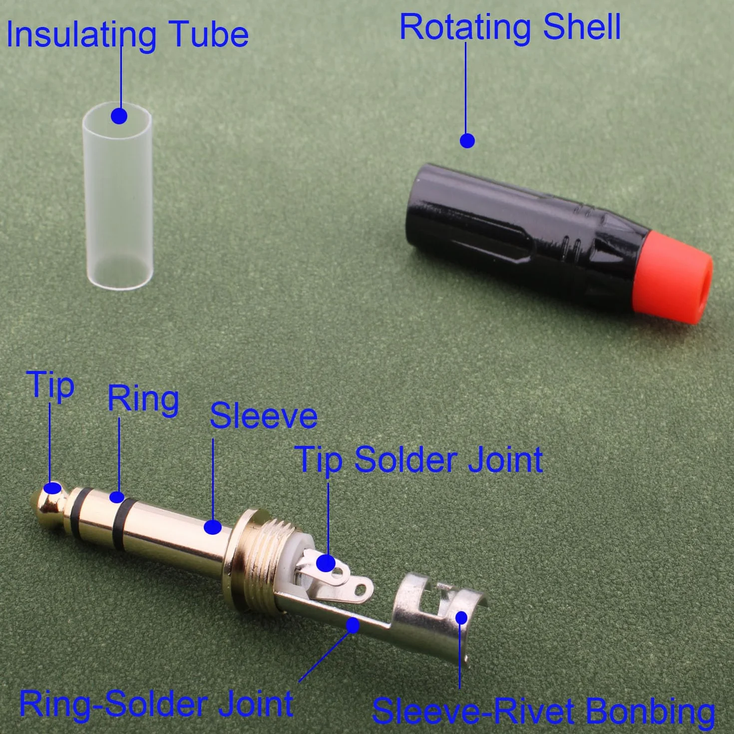 RUNCCI-YUN 6.35mm TRS Jack stéréo Audio Souder Connecteur plaqué or pour câbles guitare microphone