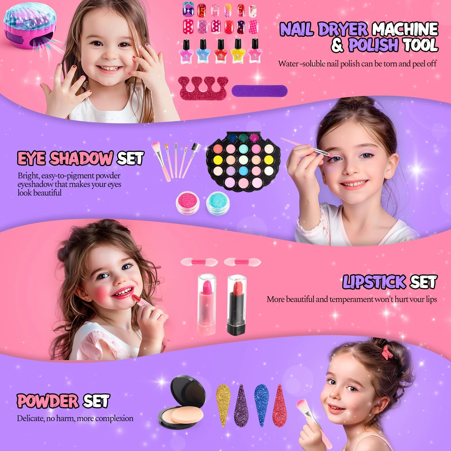 Maquillage Enfant Fille Coffret Maquillage pour Enfants 4-10 Ans Vernis Enfant à l'eau Cadeau Noël Anniversaire