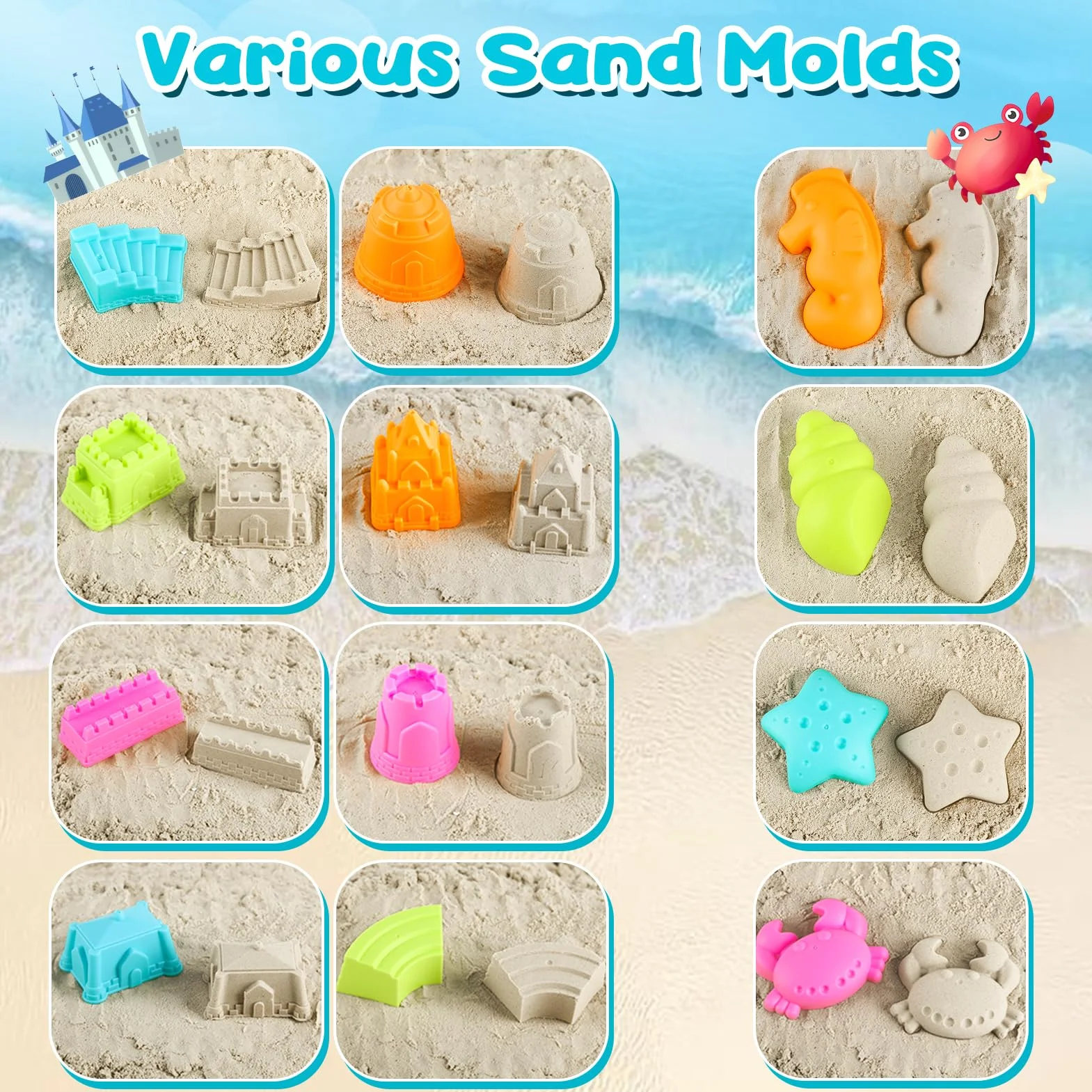 YIMORE Jouet de Plage 28 PCS Jouets de Sable avec Seau Pliable Enfants Bac à Sable