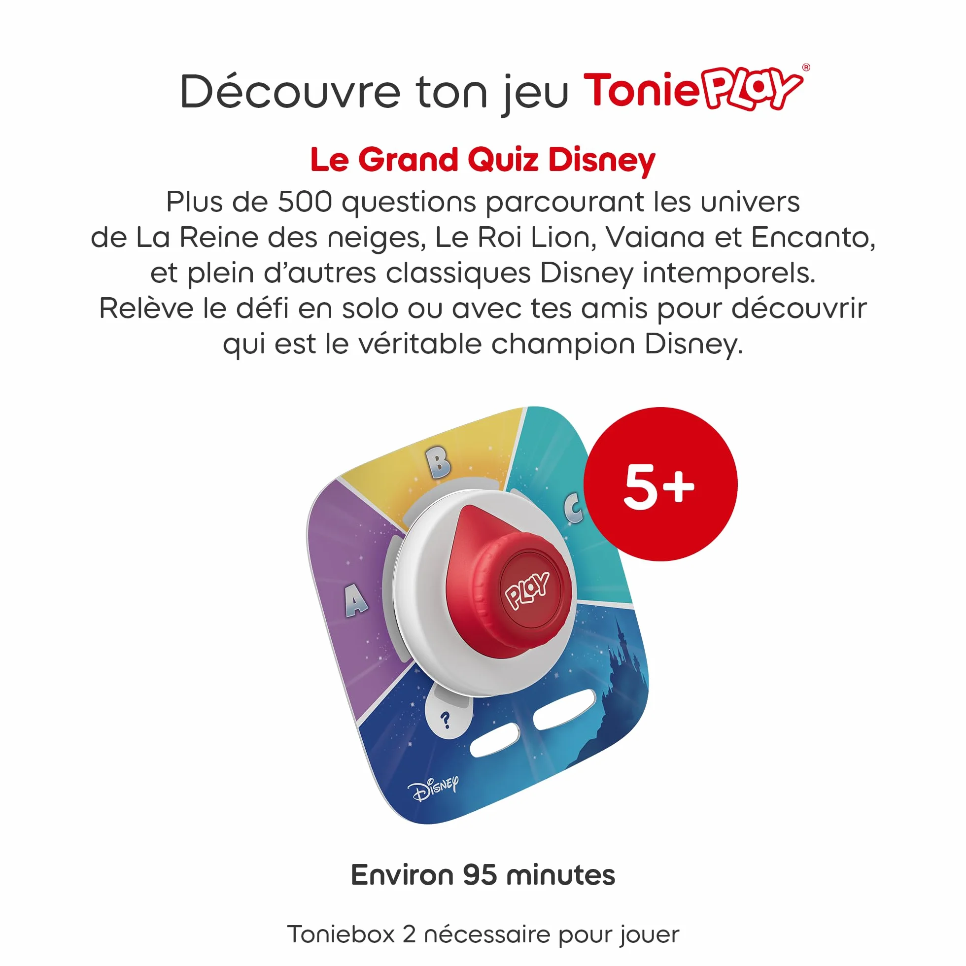 tonies Coffret Tonieplay Disney Le Grand Quiz avec contrôleur Compatible Toniebox 2 Jeu 3-9 Ans