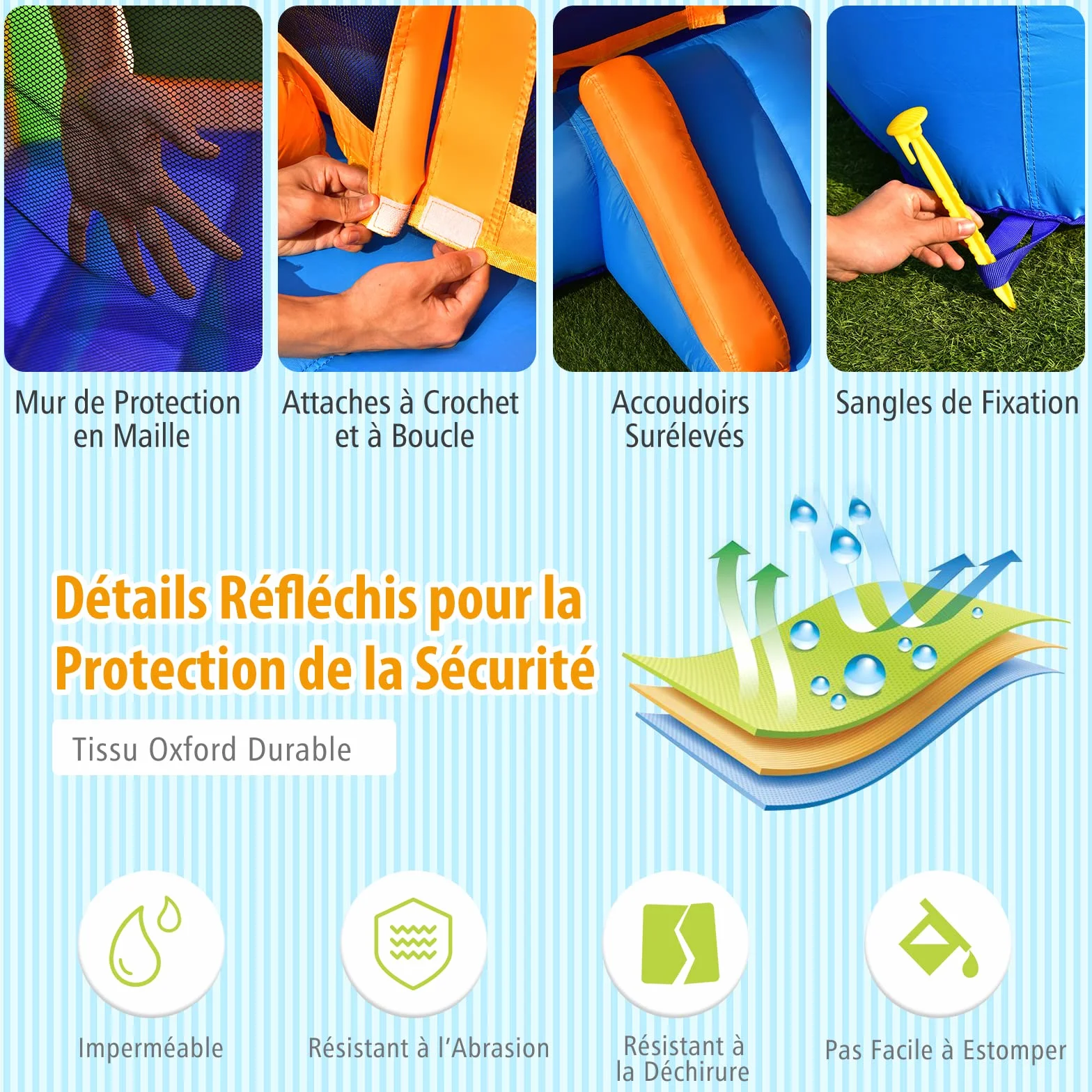 COSTWAY 2 en 1 Château Gonflable avec Toboggan, Aire de Jeux 250x197x143 cm