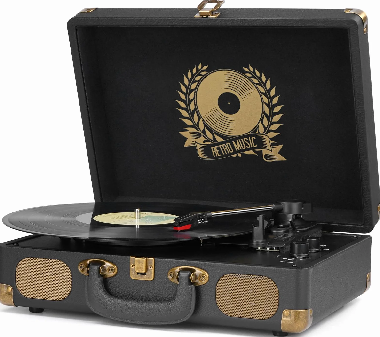 Mersoco Tourne-Disque Bluetooth Portable Vintage, Platine 3 Vitesses 33/45/78 TR/Min, Conversion USB vers MP3, Noir