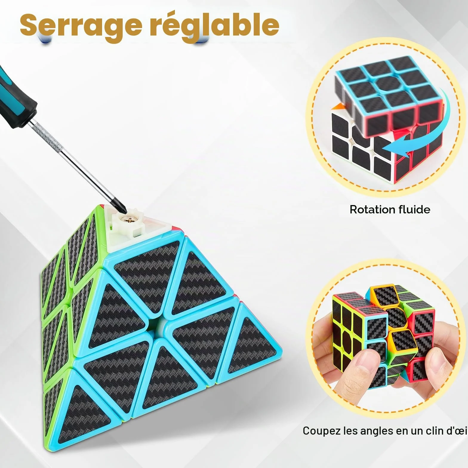 Coolzon Speed Cube Set Pyraminx Megaminx 2x2 3x3 4x4 5 Pack Boîte Cadeau Cubo Autocollant Carbone Fibre Ultra Rapide