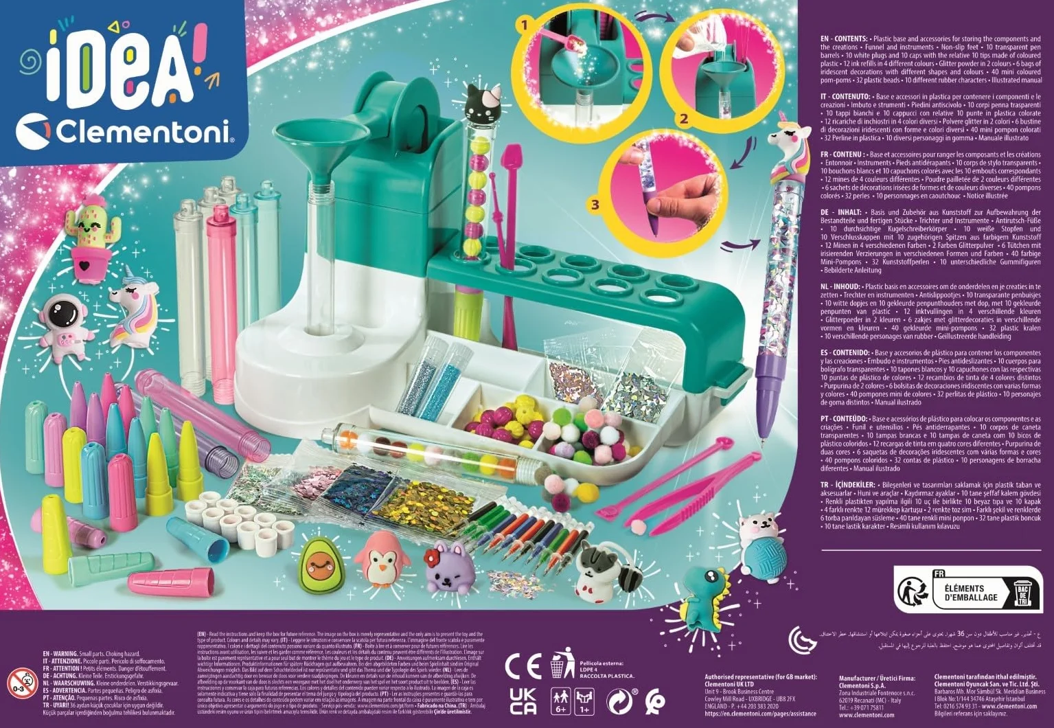Clementoni L'Atelier des Stylos Kit Créatif DIY 10 Stylos à Personnaliser 6 Ans+