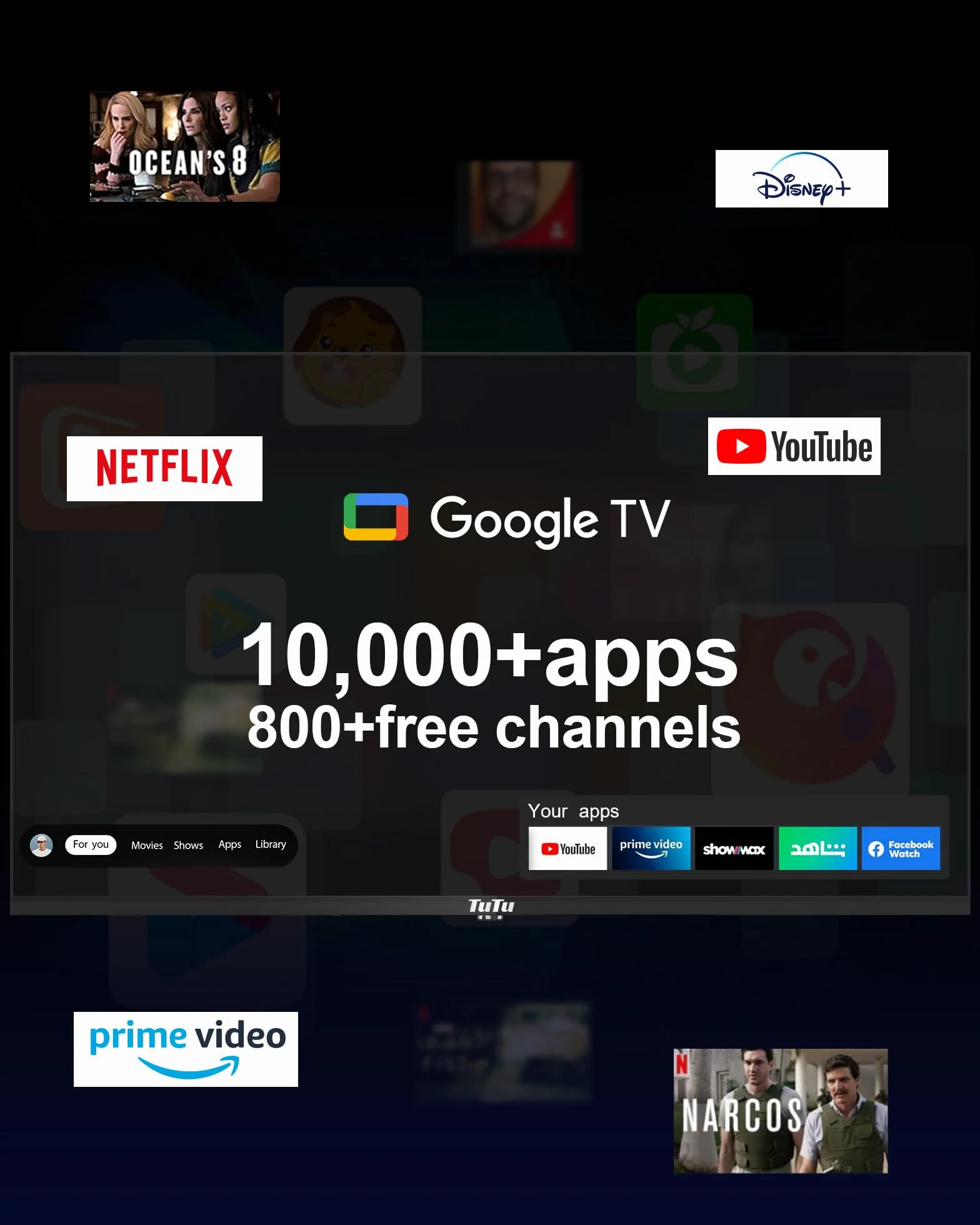 TuTu TUG32HQ1C Smart TV 32 Pouces (80 cm) Google TV WiFi Bluetooth Triple Tuner DVB-C/S2/T2