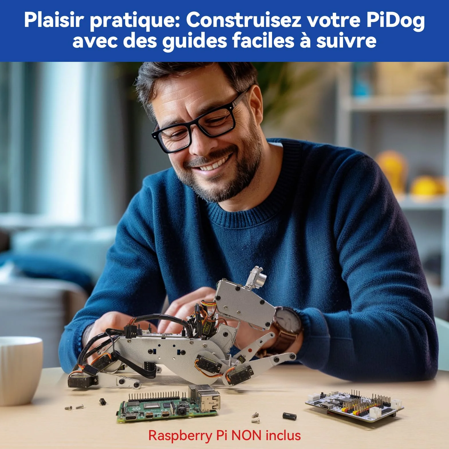SUNFOUNDER PiDog Kit Robot Chien IA pour Raspberry Pi 5/4/3B+/Zero 2W, OpenClaw LLMs ChatGPT/Gemini/Grok, Reconnaissance vocale et vidéo, Python, App, Batterie, Gyroscope, Caméra (RPI Non Inclus)
