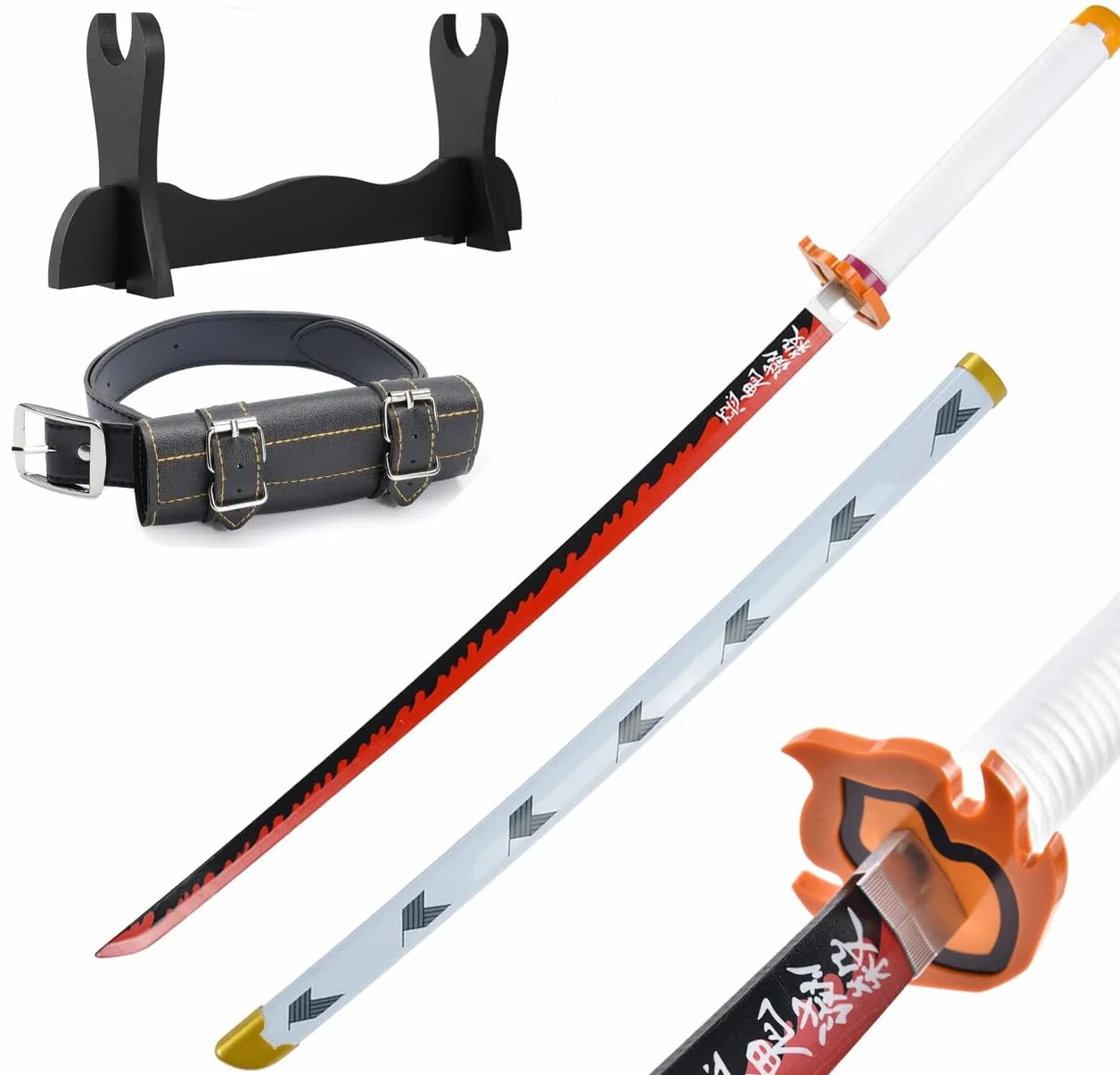 Katana Épée en Bambou 104 cm Anime Ninja Guerrier Arme avec Ceinture Support Halloween Fête Cosplay