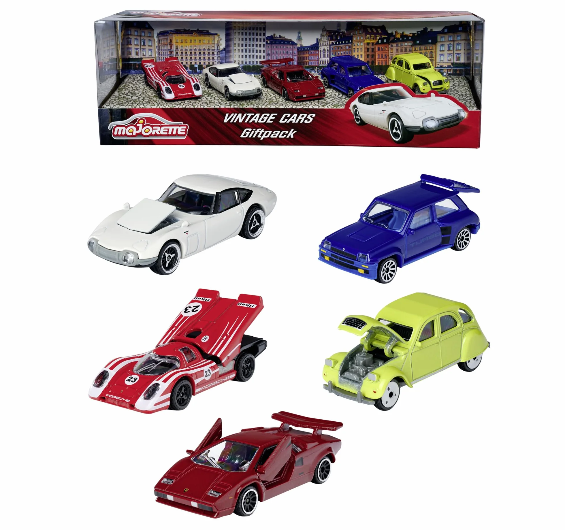 Smoby Majorette Vintage Giftpack Voitures Miniatures en Métal Coffret 5 Véhicules 1/64ème
