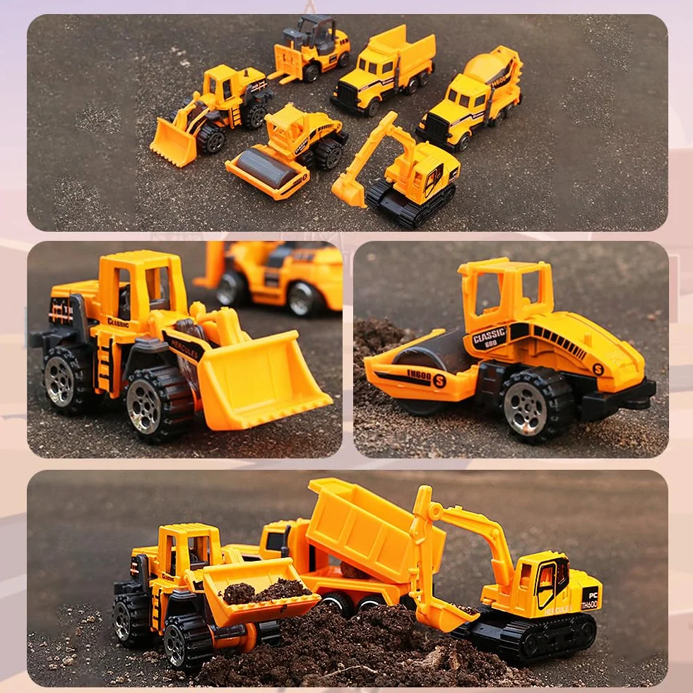 Voitures Jouets Chantier 6 Pièces, Véhicules de Chantier en Métal pour Enfants
