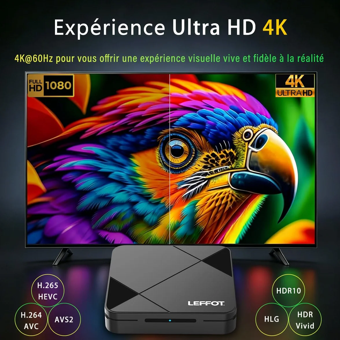 LEFFOT Android 14 TV Box 4K Ultra HD RK3518 Quad-Core A53 2GB RAM 16GB ROM WiFi 6 BT 5.4