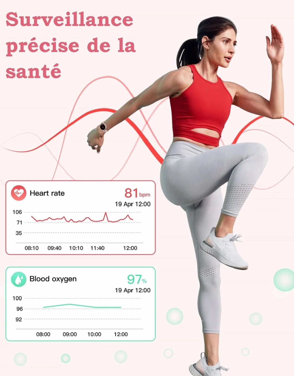 Montre Connectée Femme Ronde Petite Smartwatch avec Appel Bluetooth Cardiofrequencemetre Oxymetre IP68 pour Android iOS