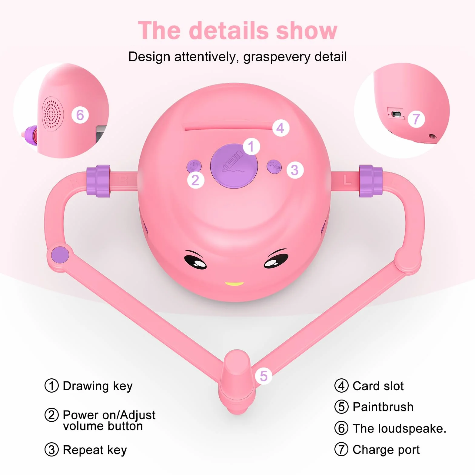 Drawing Robot for Kids Montessori Educational Painting Toy 5+ Voice Interaction 16 Color Pens 100 Learning Word Cards Gift 5+ Year Old Boys Girls Pink