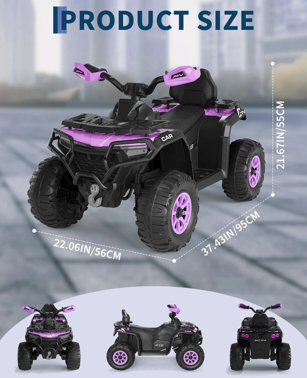 Quad électrique Tout-Terrain pour Enfants 2 Moteurs Télécommande Parents LED Bluetooth USB 95x56x55 cm