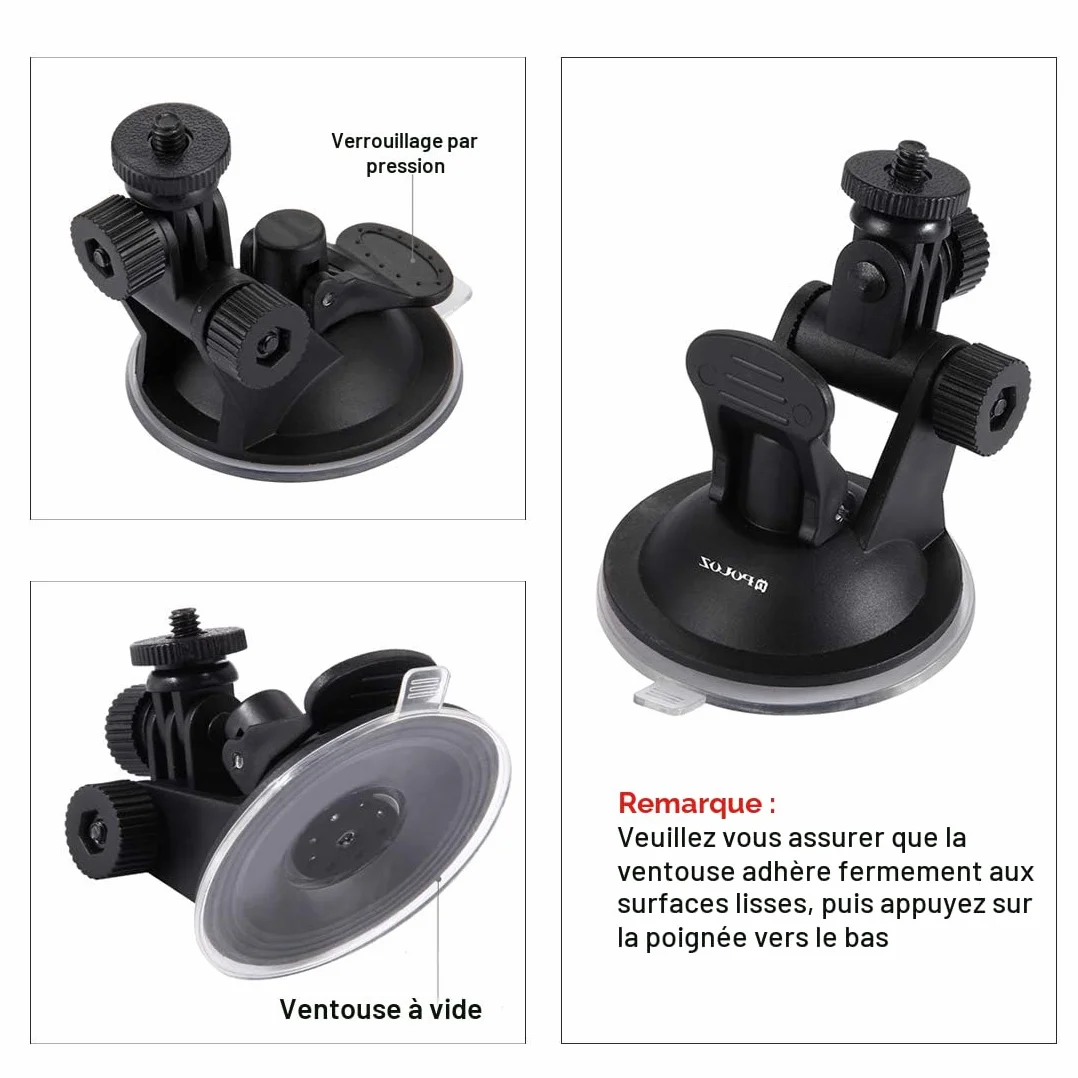 PULUZ Support de Voiture à Ventouse pour GoPro Hero 12,11,10,9,8,7,6,5,4 Max, Fusion - Fenêtres de Bateau et Pare-brises