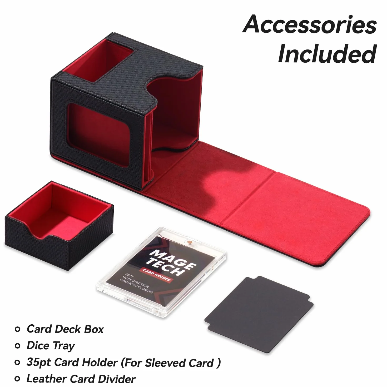 Mage Tech Boîte pour Decks Commander MTG - Conception Brevetée, Affichage Commander, 100 Cartes Double-Sleeve, Porte-Carte Magnétique 35pt - Noir/Rouge
