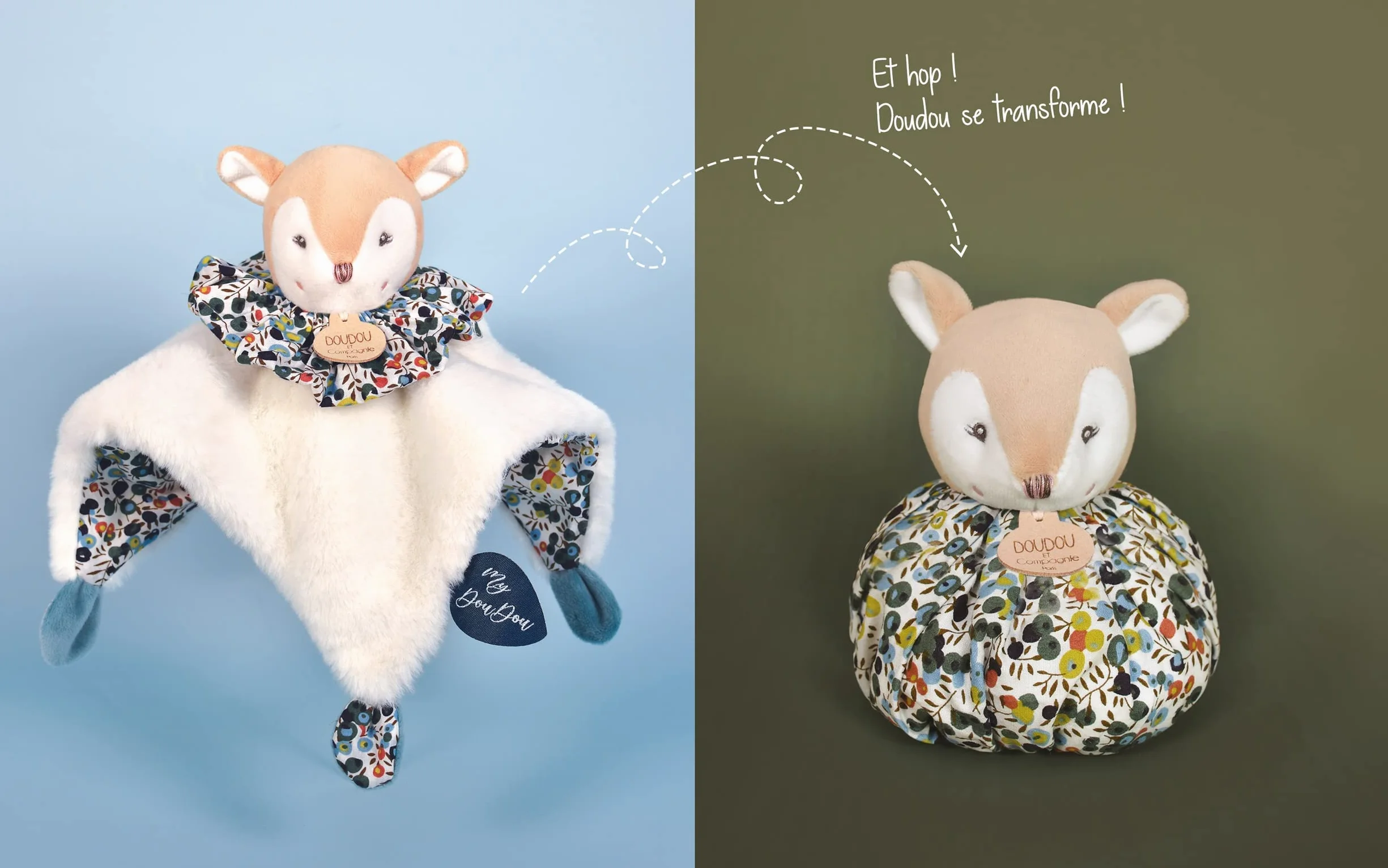 Doudou et Compagnie Doudou Boule Faon Peluche 3 en 1 25 cm Les Petits Futés