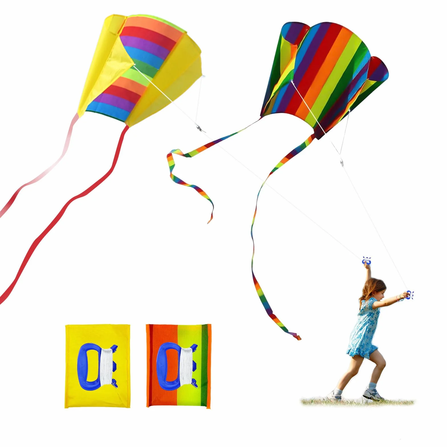 Lot de 2 Cerfs-Volants colorés Arc-en-Ciel avec Corde et Poignée pour Sports de Plein air d'été