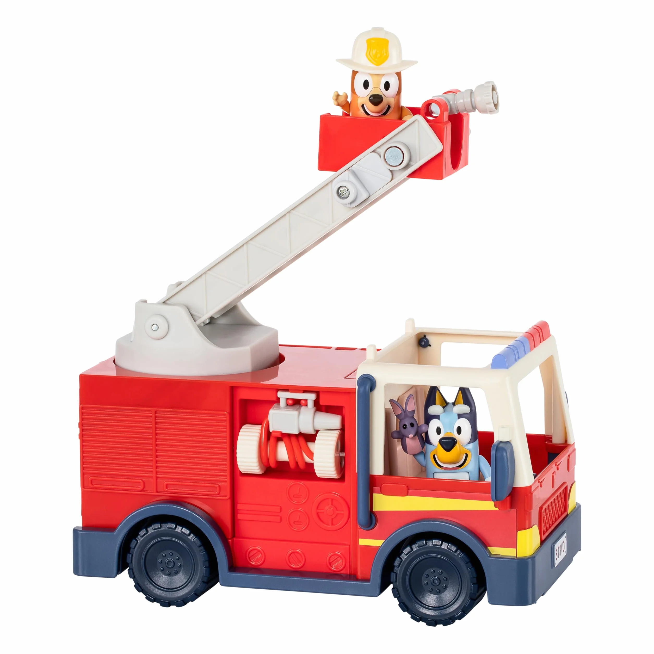 BlueY Camion de Pompier avec Figurines Bingo et Bob Bilby, Échelle Pivotante et Lance