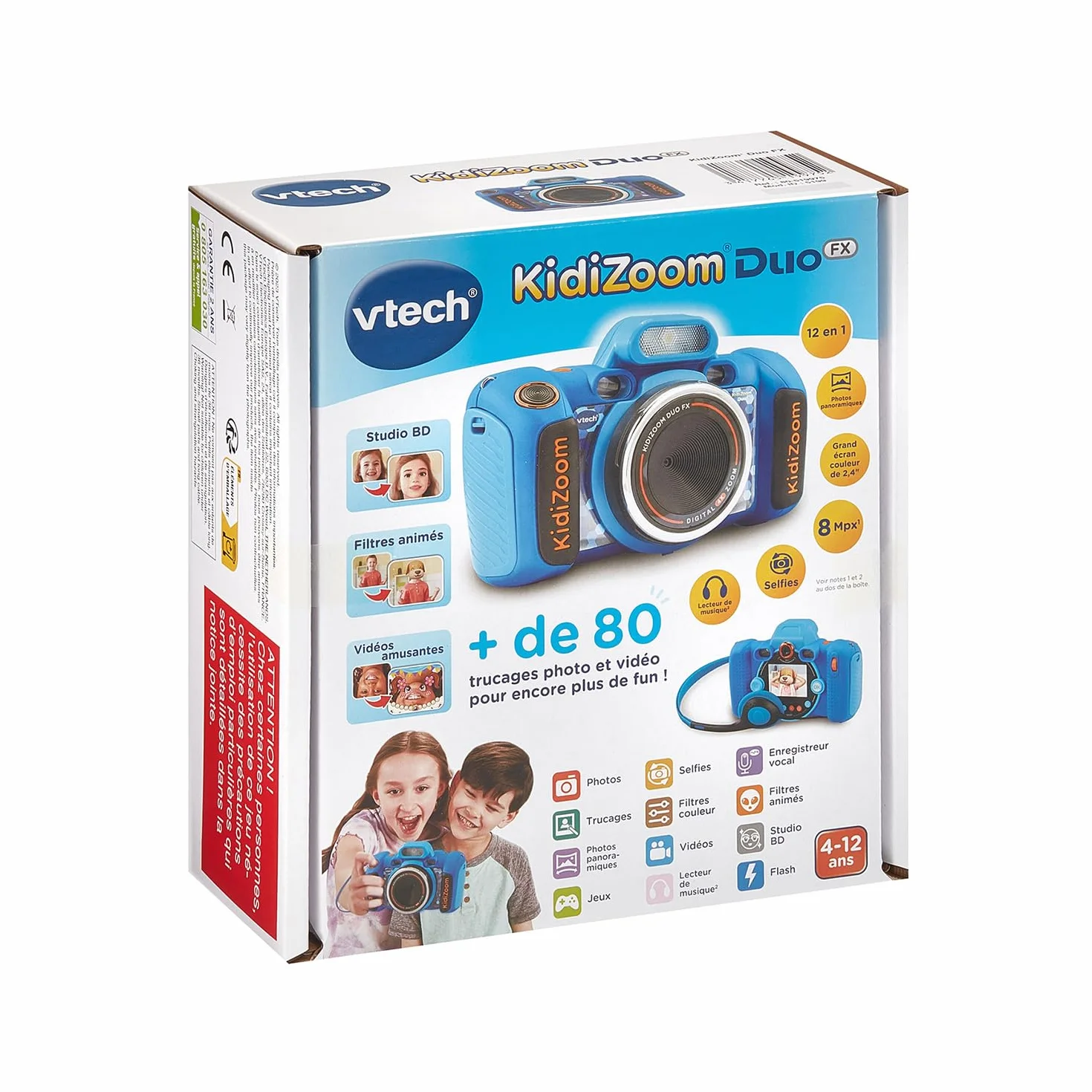 VTech KidiZoom Duo FX Bleu Appareil Photo Numérique Enfant Écran Couleur Studio BD Filtres Effets Cadeau 4-12 Ans