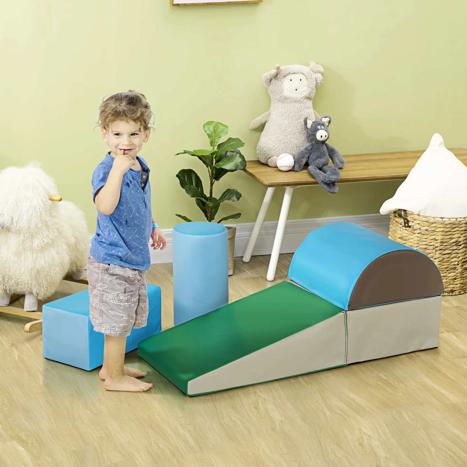 HOMCOM 5PCS Module motricité bébé Parcours motricité bébé Blocs de Construction en Mousse EPE avec Housse en revêtement synthétique