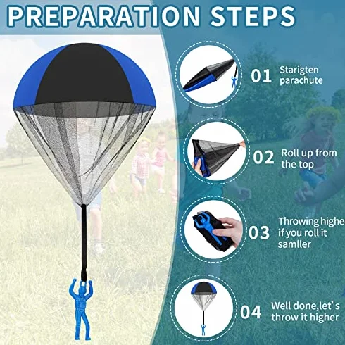 Skylety Jouet de Parachute pour Enfants Volant Extérieur sans Enchevêtrement Bleu Noir