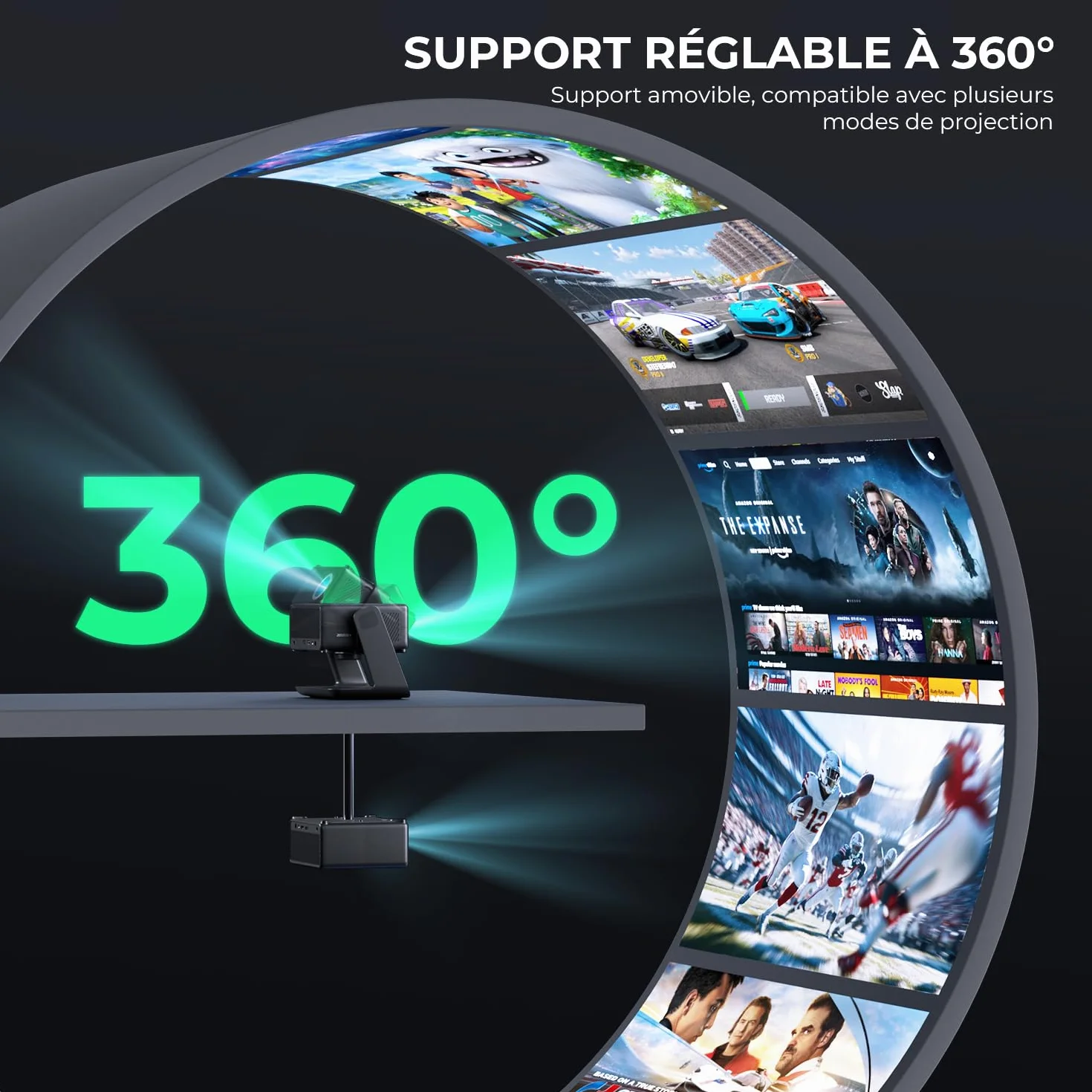 Videoprojecteur 28000 Lumen 4K Supporte 1080P WiFi6 Bluetooth Focus Électrique Correction Trapézoïdale Compatible Netflix 100000 Apps